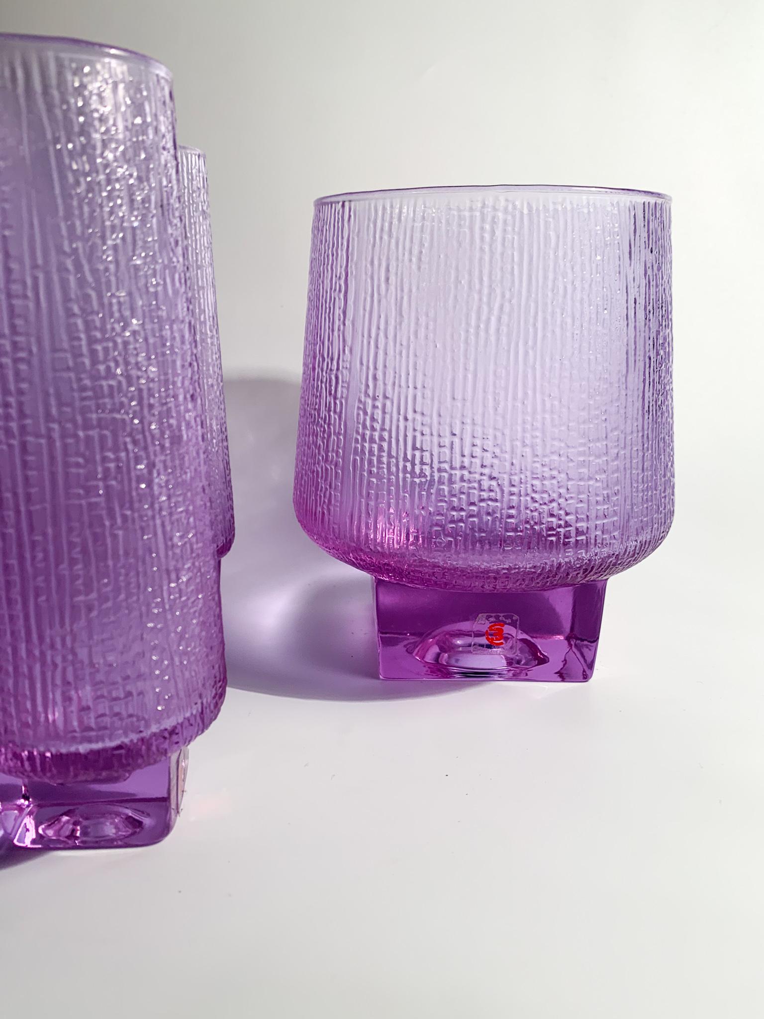 Mid-20th Century Set of Six Glasses & Ice Bucket in Alexandrite Crystal by Tapio Wirkkala Littala
