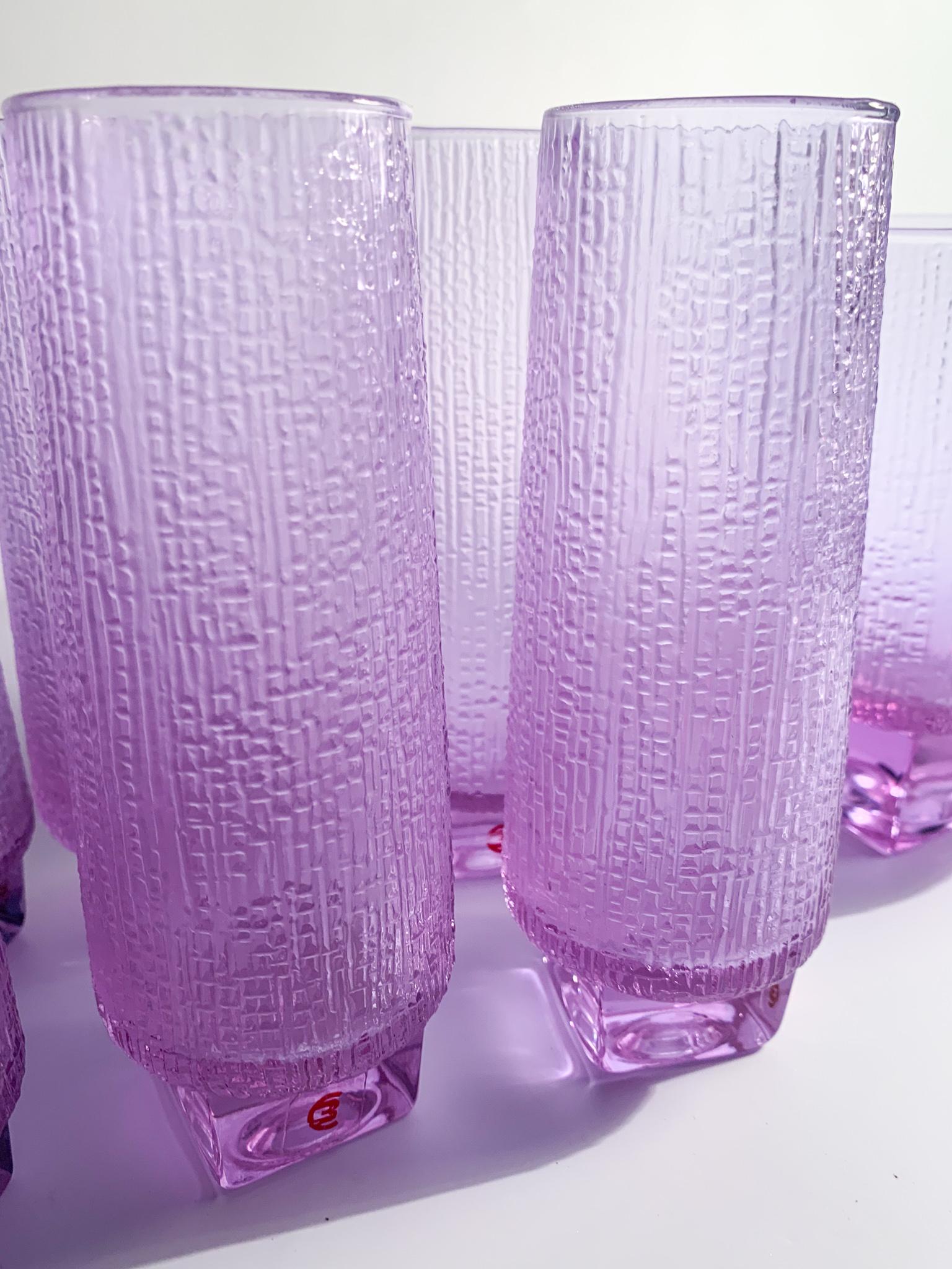 Set of Six Glasses & Ice Bucket in Alexandrite Crystal by Tapio Wirkkala Littala 3