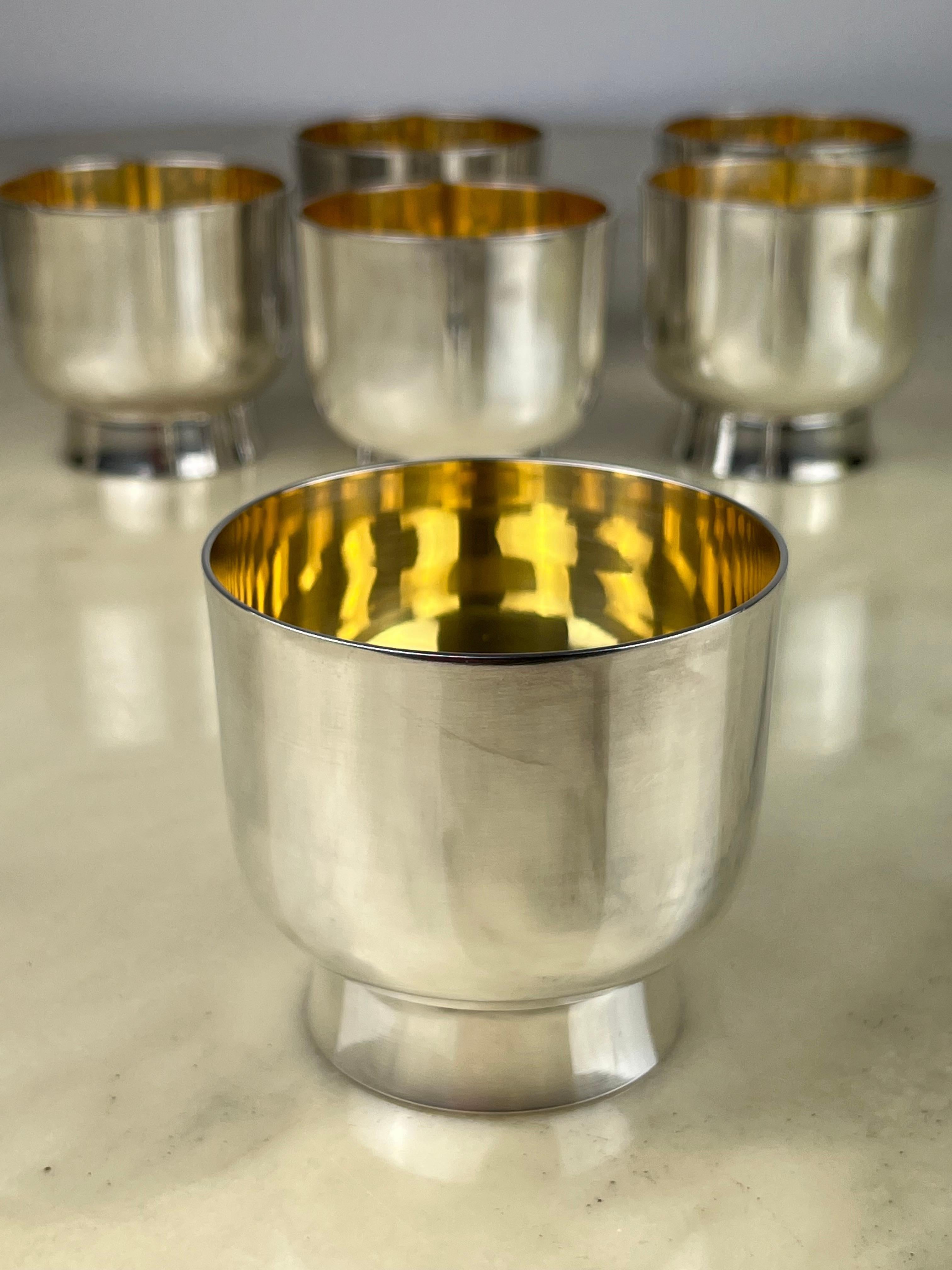 Set of Six Glasses in 800 Silver with Internal Gilding, Italy, 1980s For Sale 4