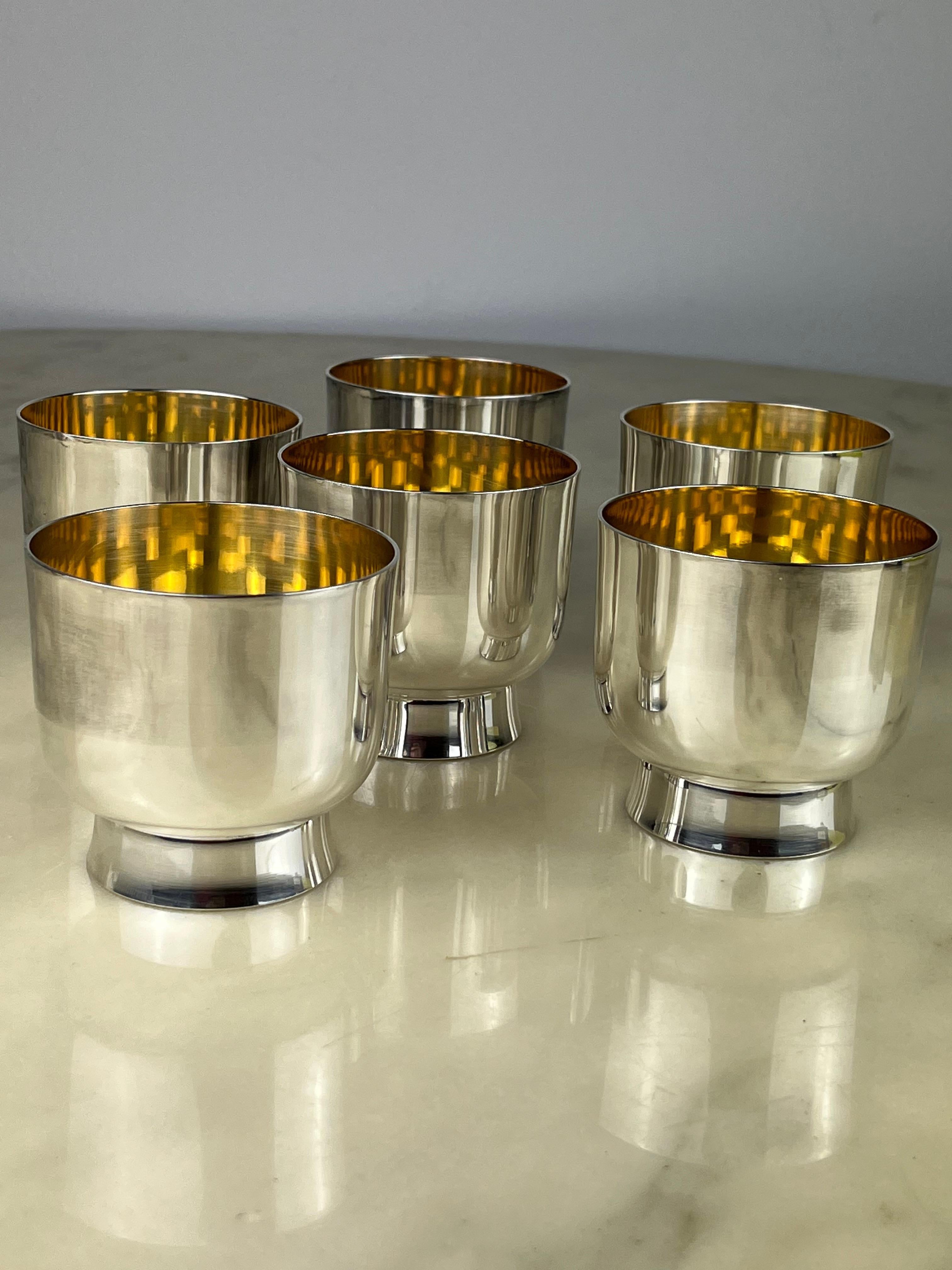 Set of Six Glasses in 800 Silver with Internal Gilding, Italy, 1980s For Sale 5