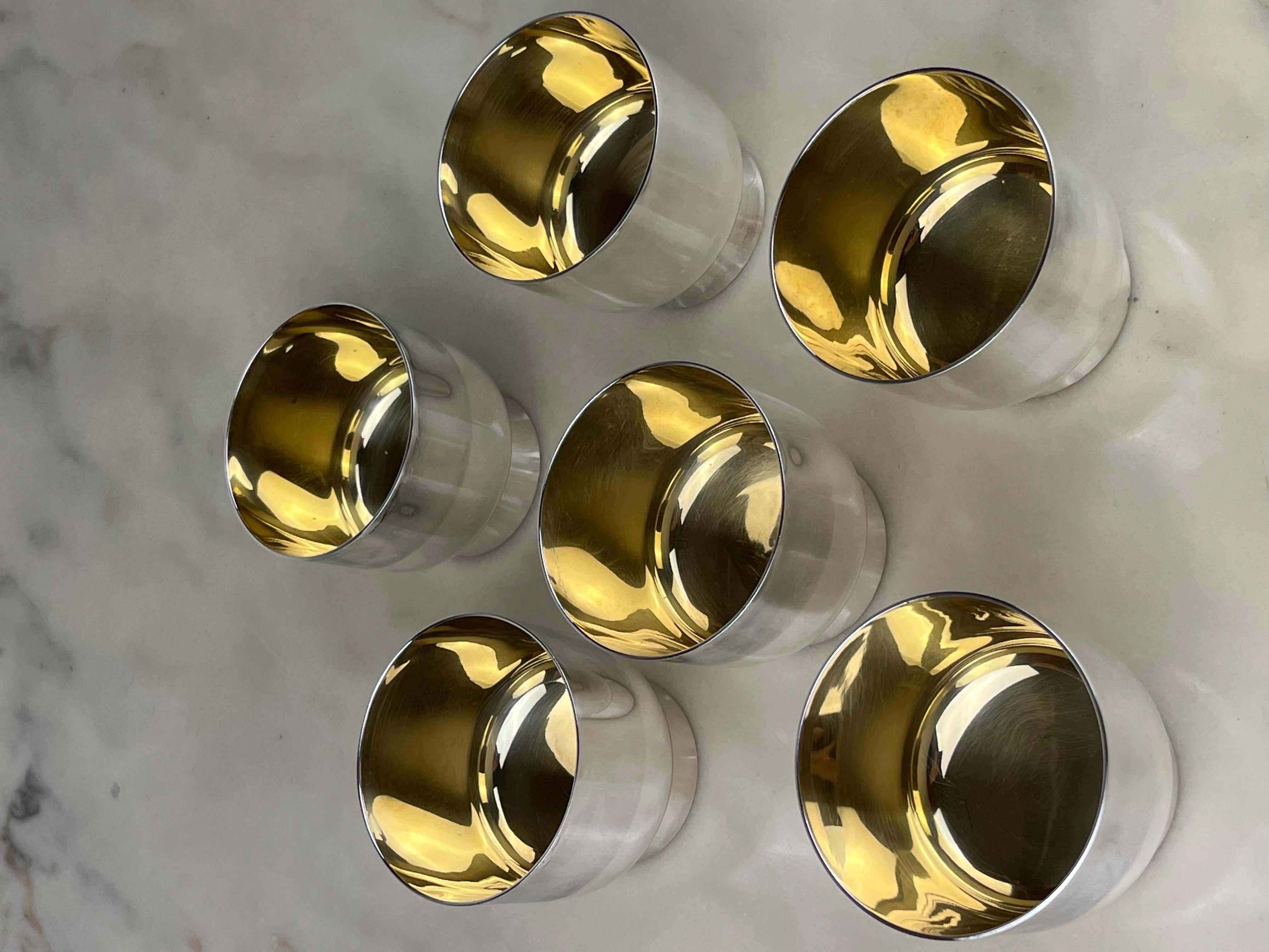 Set of Six Glasses in 800 Silver with Internal Gilding, Italy, 1980s For Sale 6
