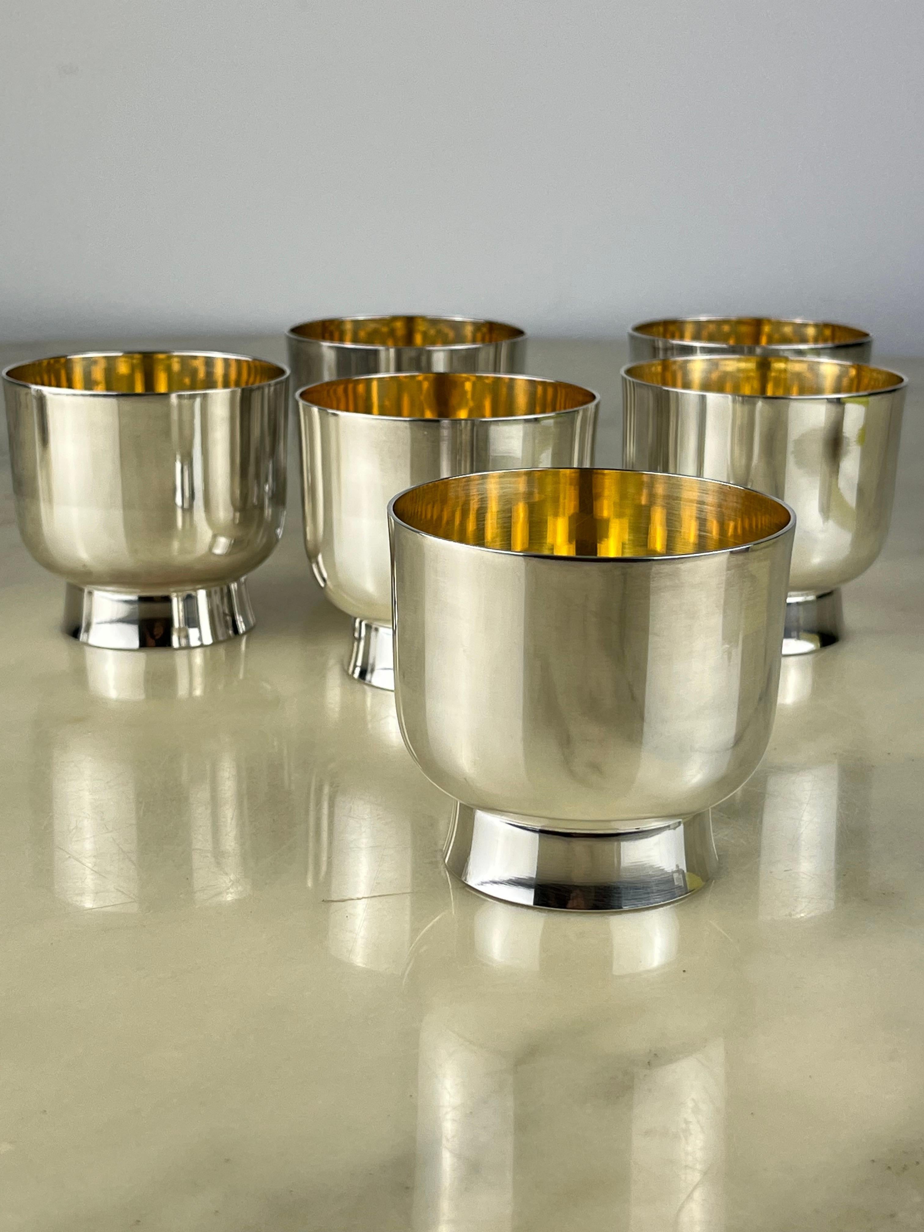 Set of Six Glasses in 800 Silver with Internal Gilding, Italy, 1980s For Sale 2