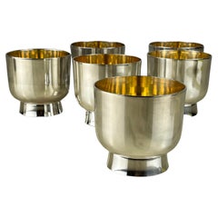 Retro Set of Six Glasses in 800 Silver with Internal Gilding, Italy, 1980s