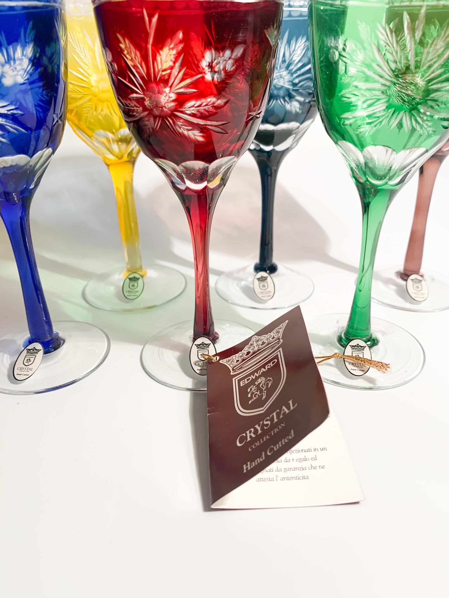 Set of Six Glasses in Multicolored Bohemian Crystal from the 1950s 4