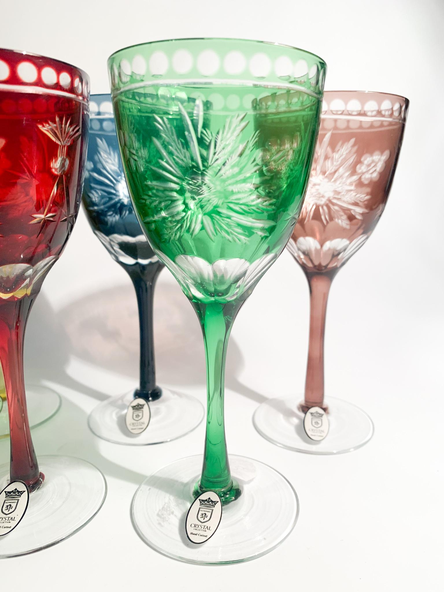 Set of Six Glasses in Multicolored Bohemian Crystal from the 1950s 5