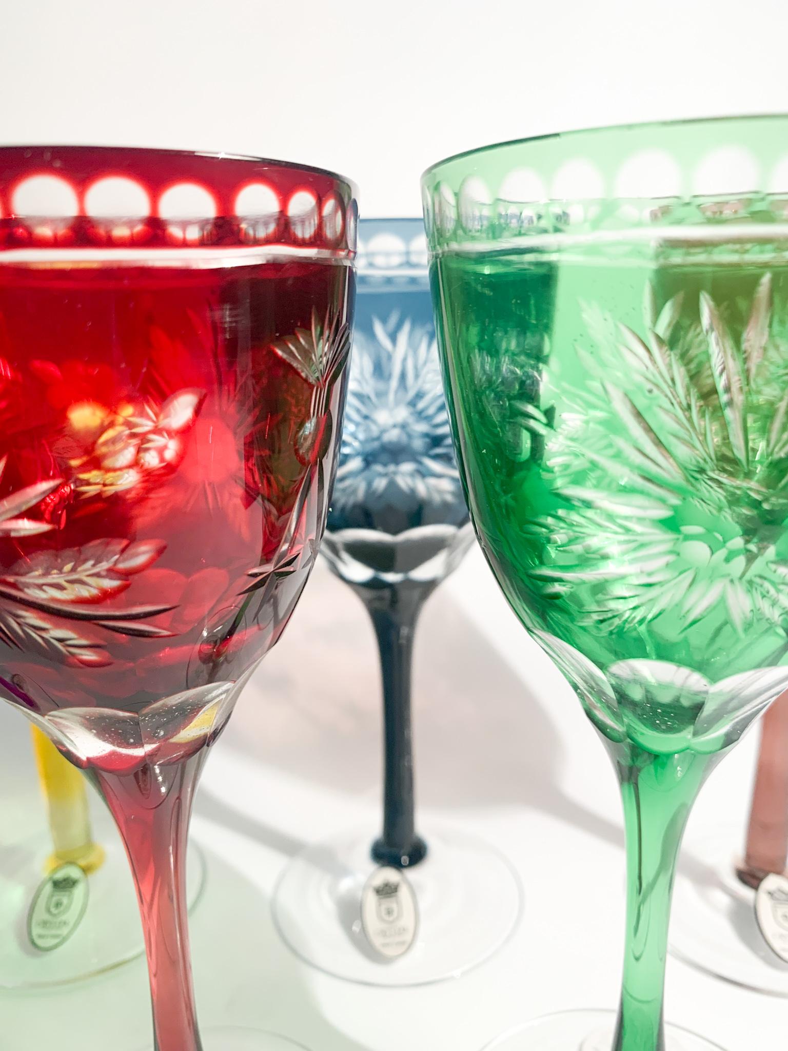 Set of Six Glasses in Multicolored Bohemian Crystal from the 1950s 6