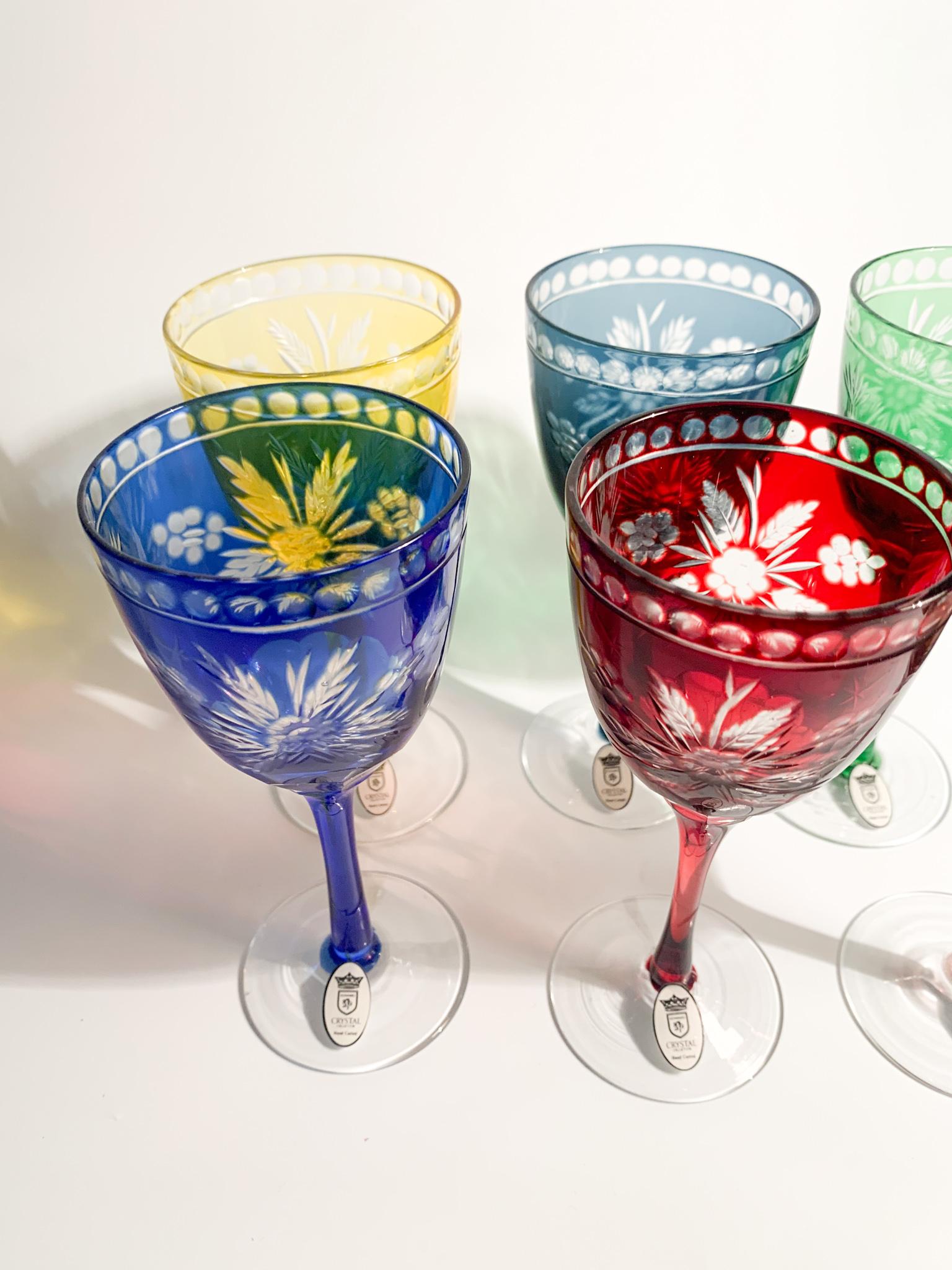 Set of Six Glasses in Multicolored Bohemian Crystal from the 1950s 8
