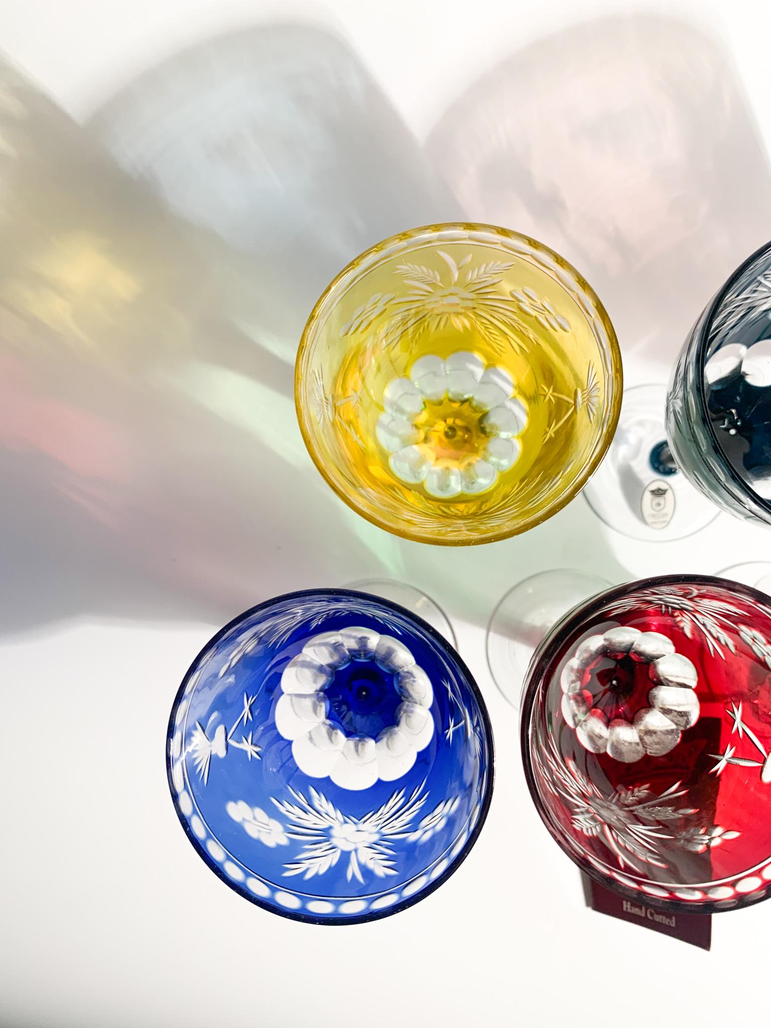 Set of Six Glasses in Multicolored Bohemian Crystal from the 1950s 9