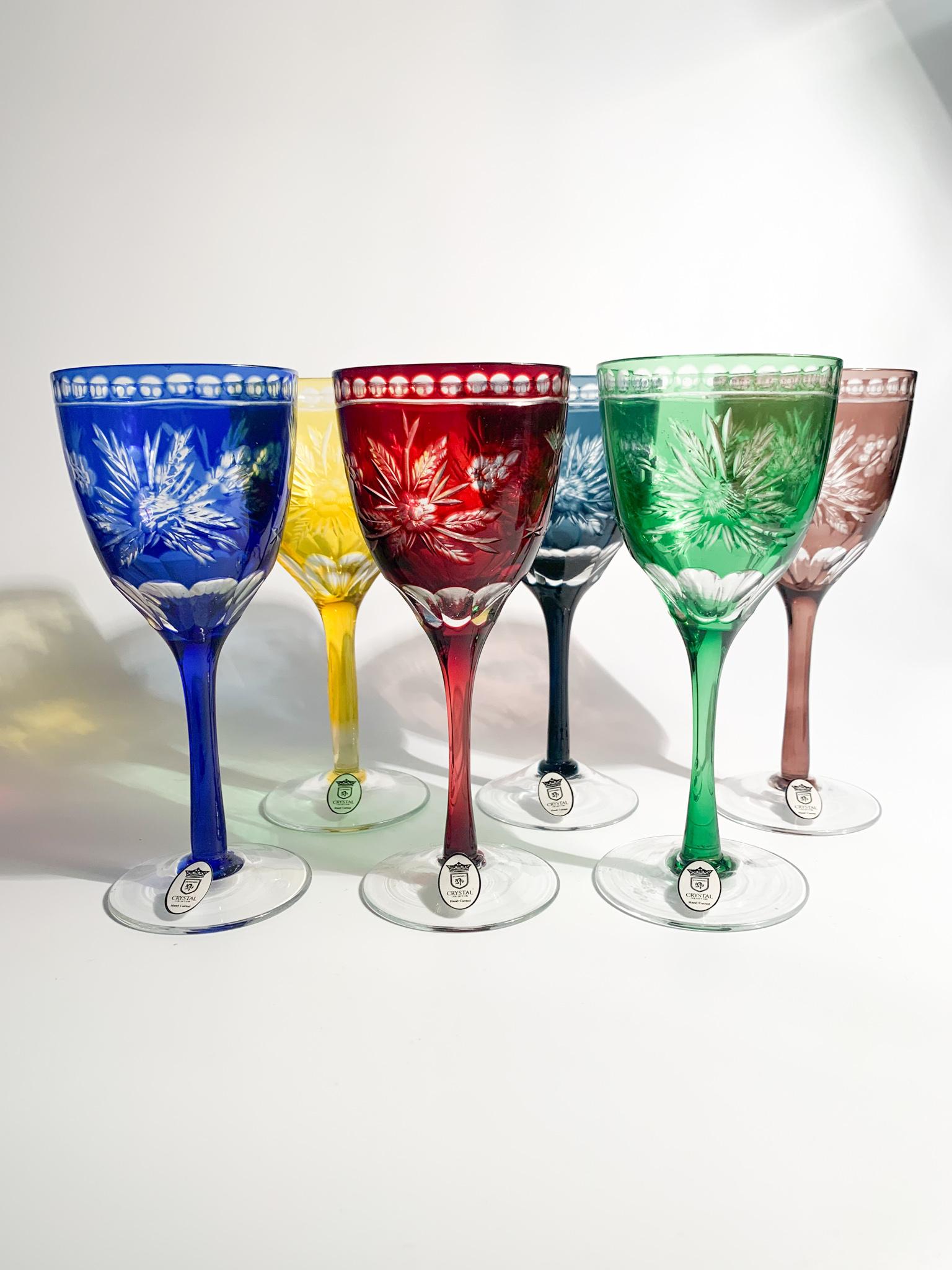 Set of Six Glasses in Multicolored Bohemian Crystal from the 1950s In Excellent Condition In Milano, MI