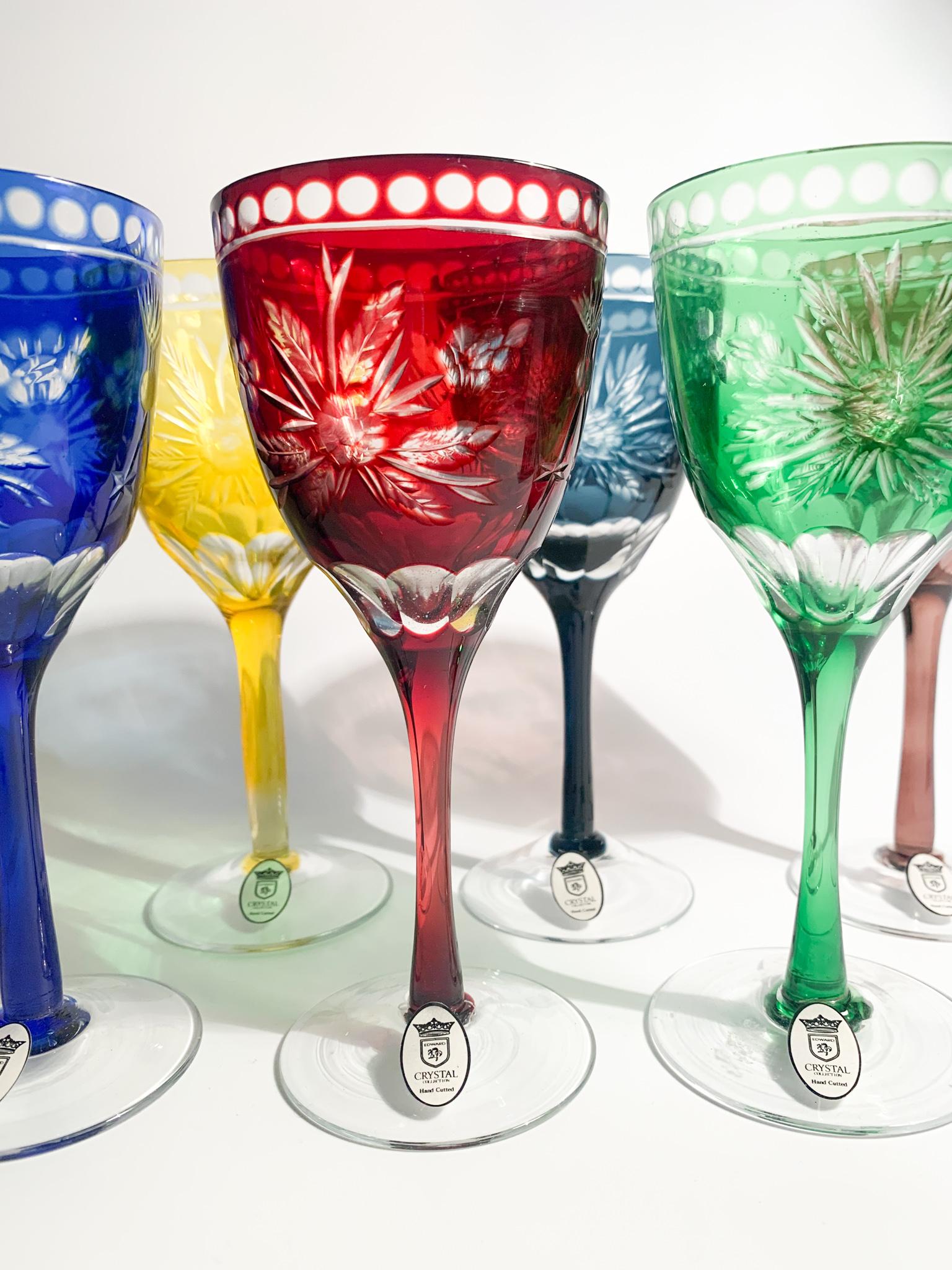Set of Six Glasses in Multicolored Bohemian Crystal from the 1950s 1