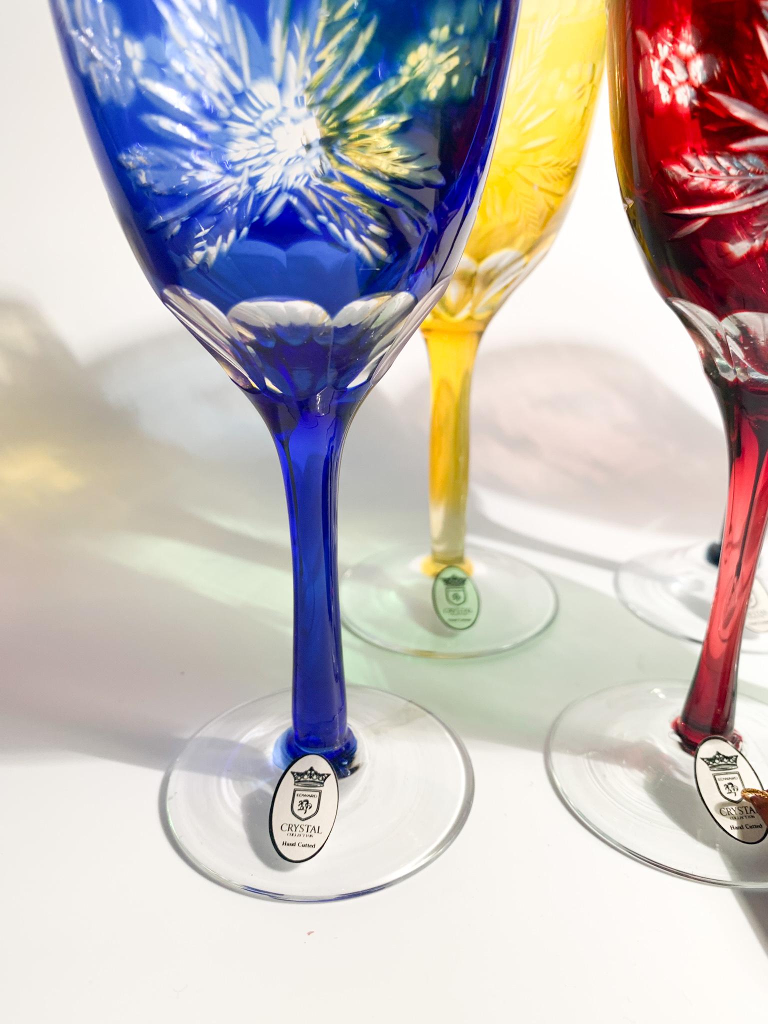 Set of Six Glasses in Multicolored Bohemian Crystal from the 1950s 3