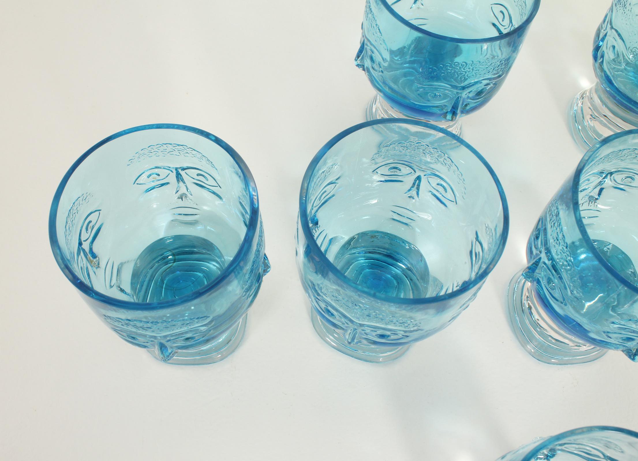 Set of Six Glasses with Engraved Faces, Spain, 1960's For Sale 4