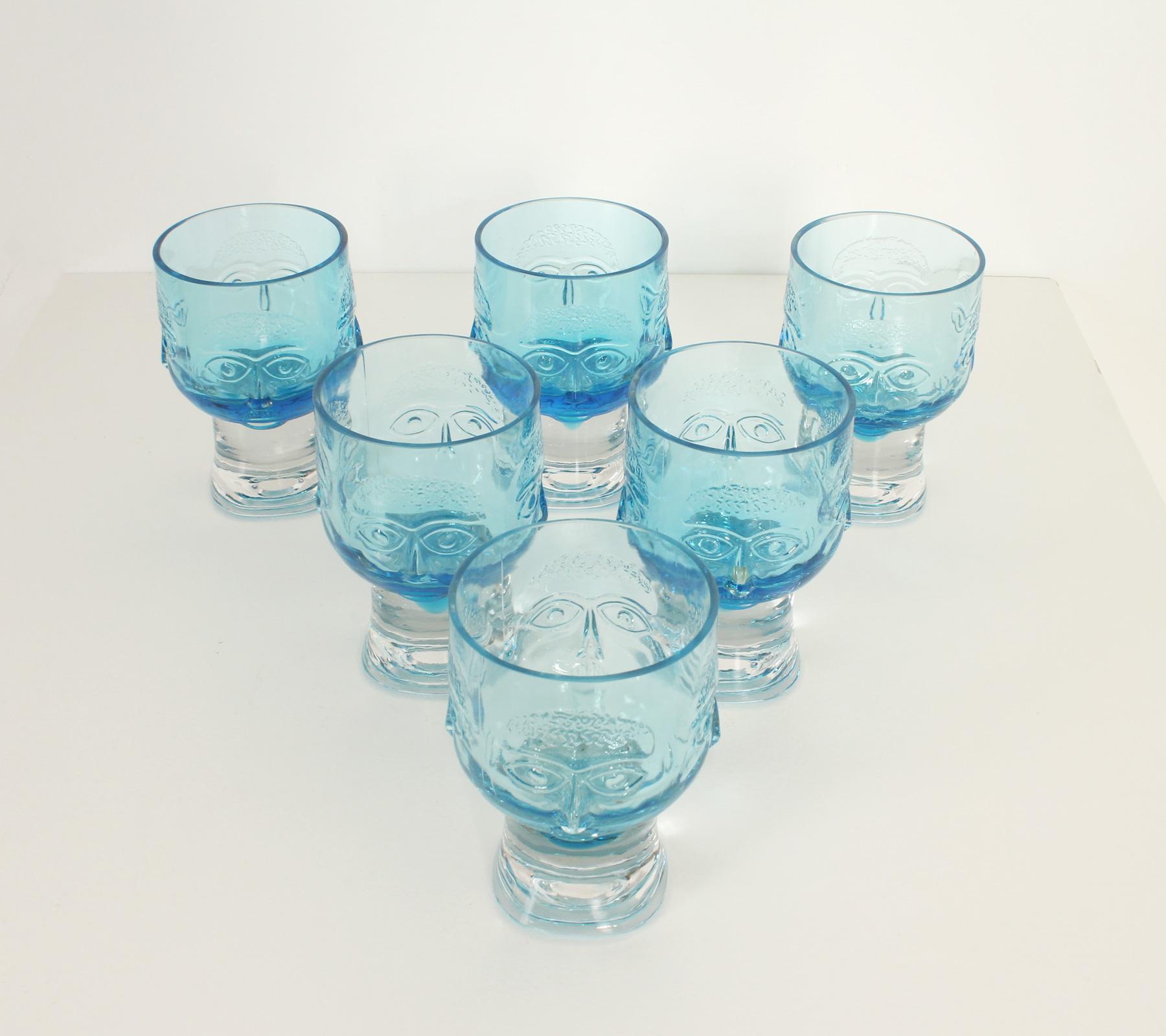 Set of Six Glasses with Engraved Faces, Spain, 1960's For Sale 5