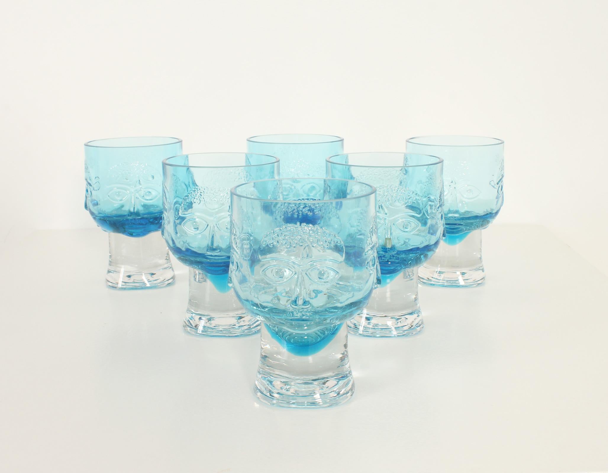 Set of Six Glasses with Engraved Faces, Spain, 1960's For Sale 6