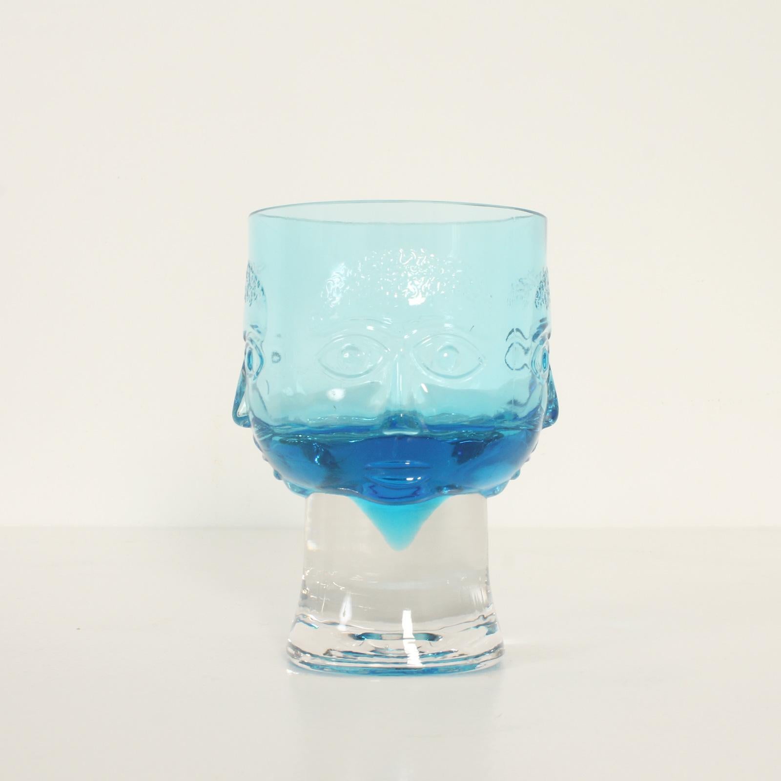 Mid-20th Century Set of Six Glasses with Engraved Faces, Spain, 1960's For Sale