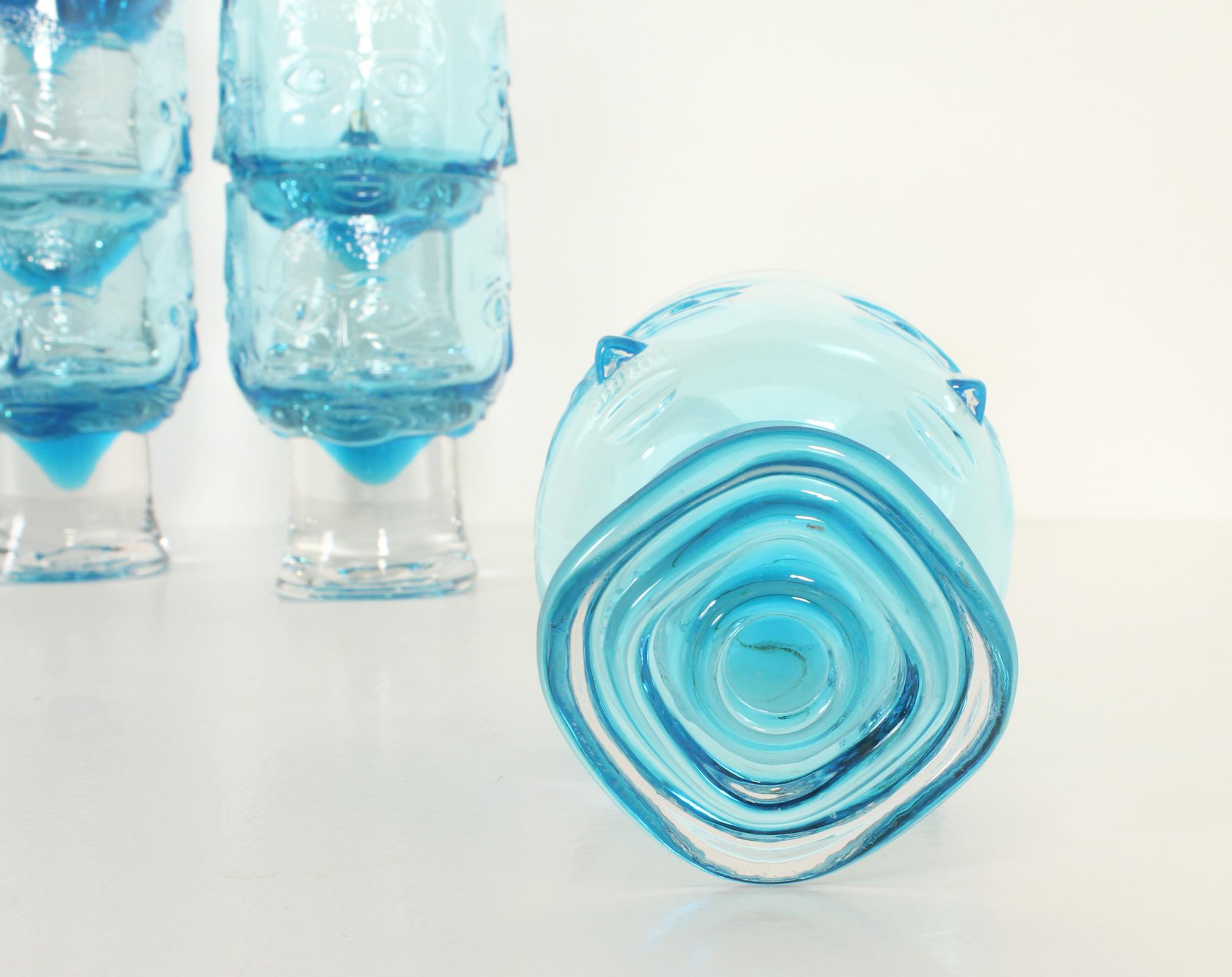 Set of Six Glasses with Engraved Faces, Spain, 1960's For Sale 1