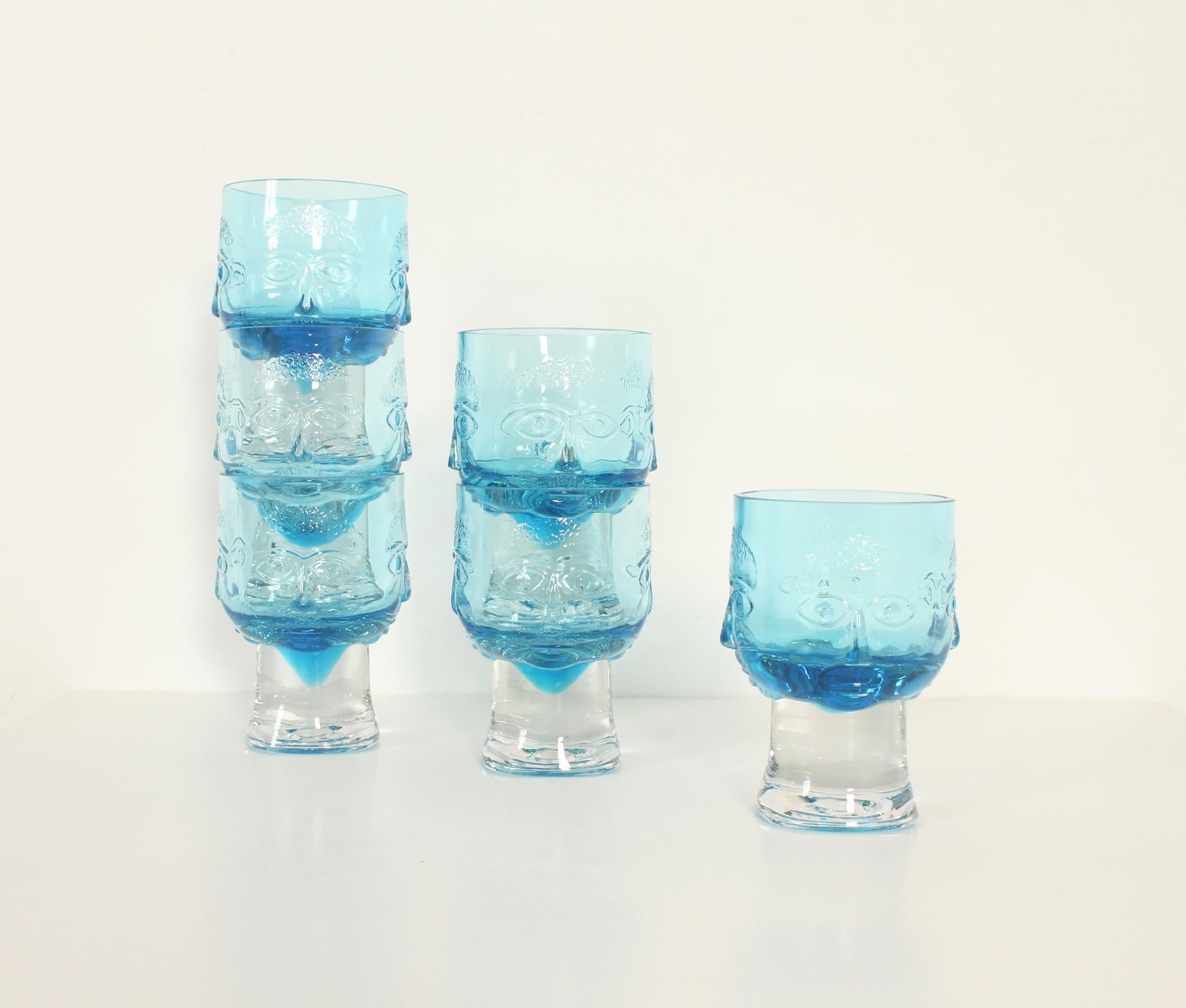 Set of Six Glasses with Engraved Faces, Spain, 1960's For Sale 3