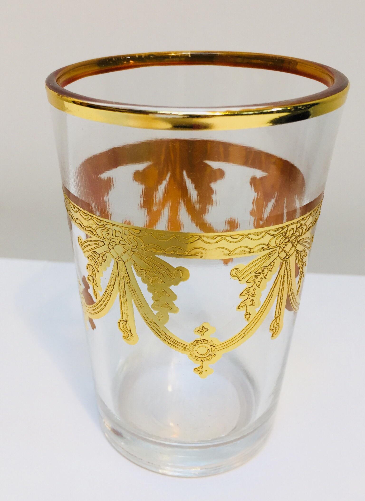 Set of Six Moorish Glasses with Gold Raised Overlay Design In Excellent Condition In North Hollywood, CA