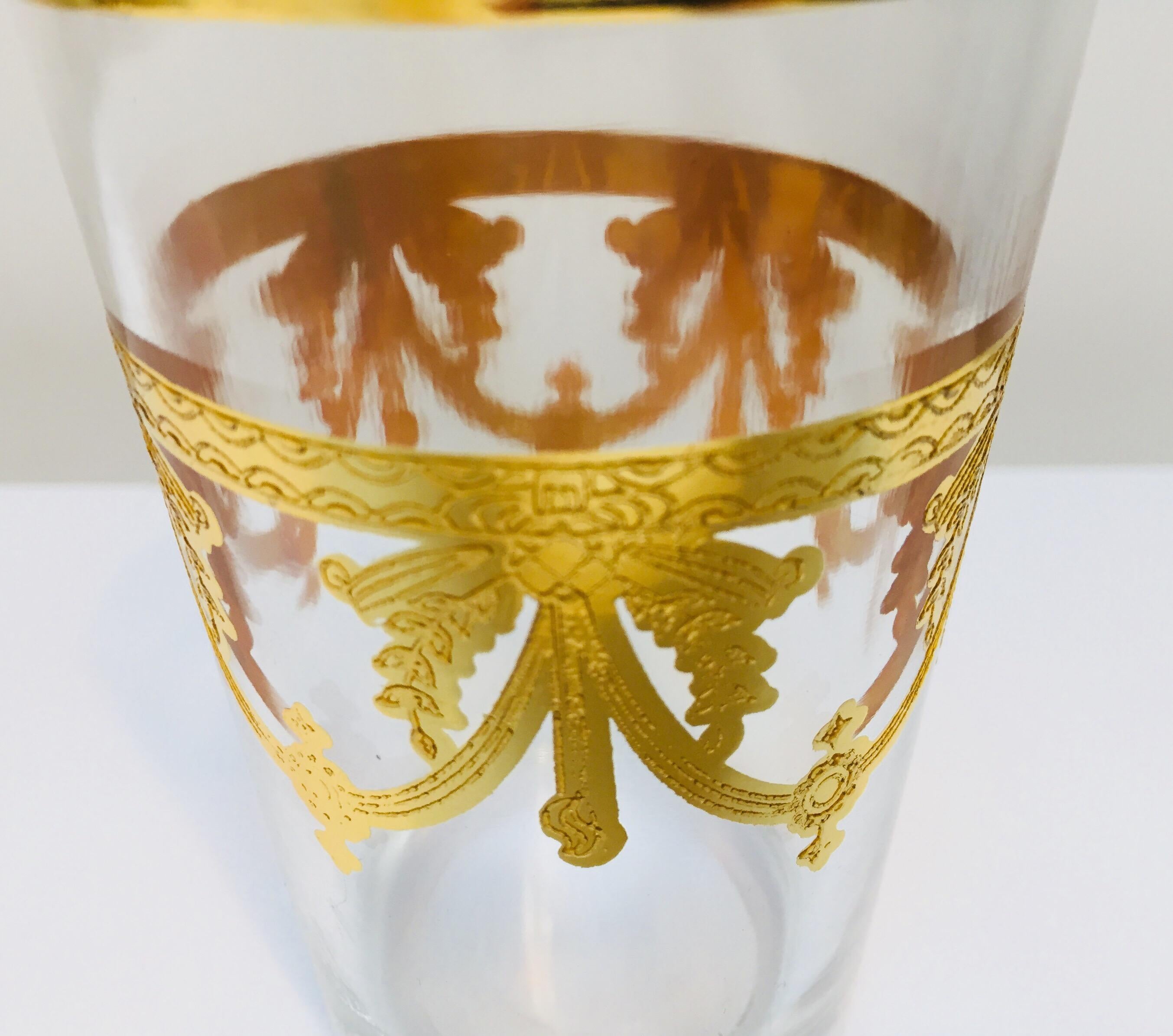 20th Century Set of Six Moorish Glasses with Gold Raised Overlay Design