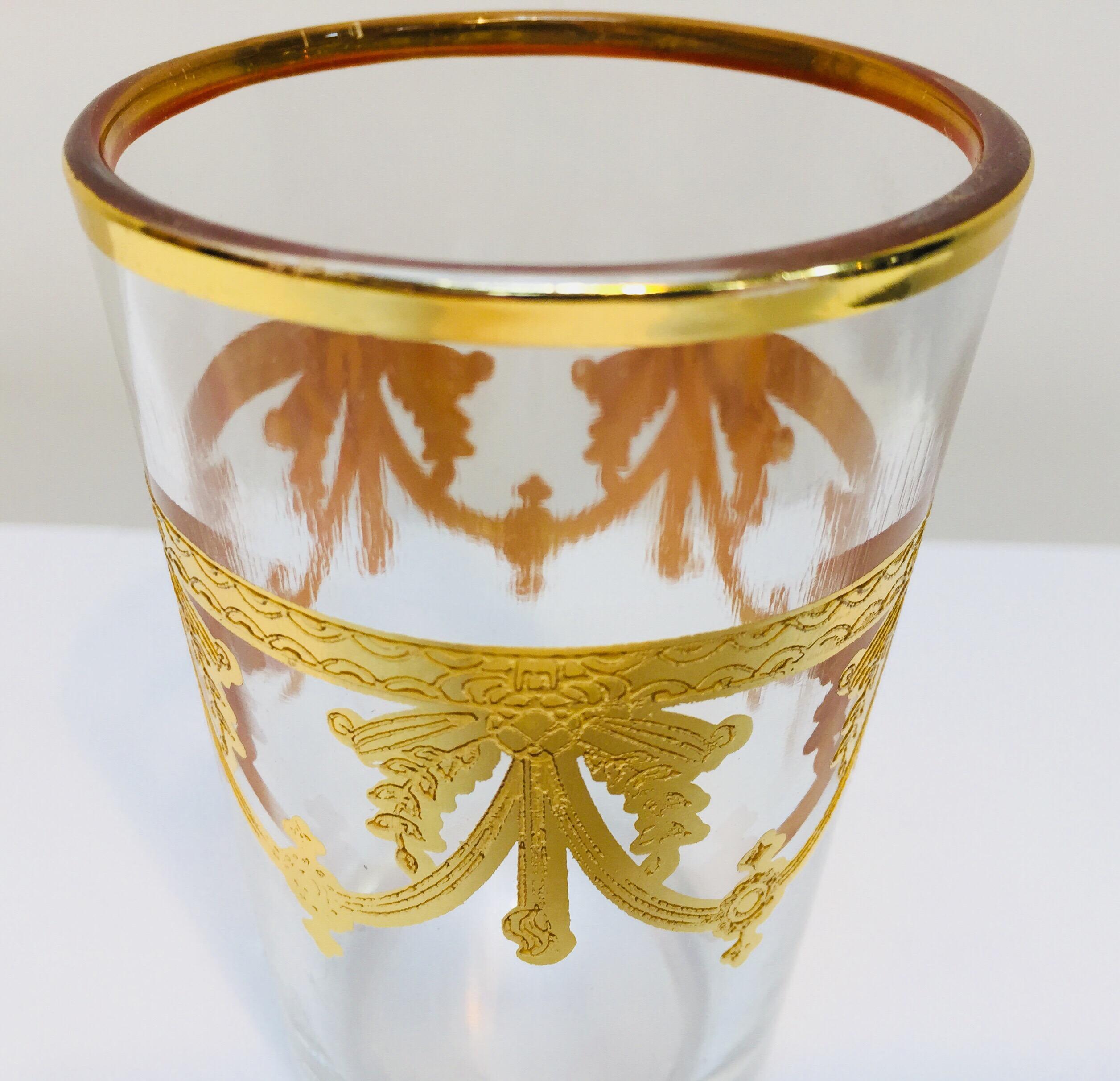Set of Six Moorish Glasses with Gold Raised Overlay Design 3
