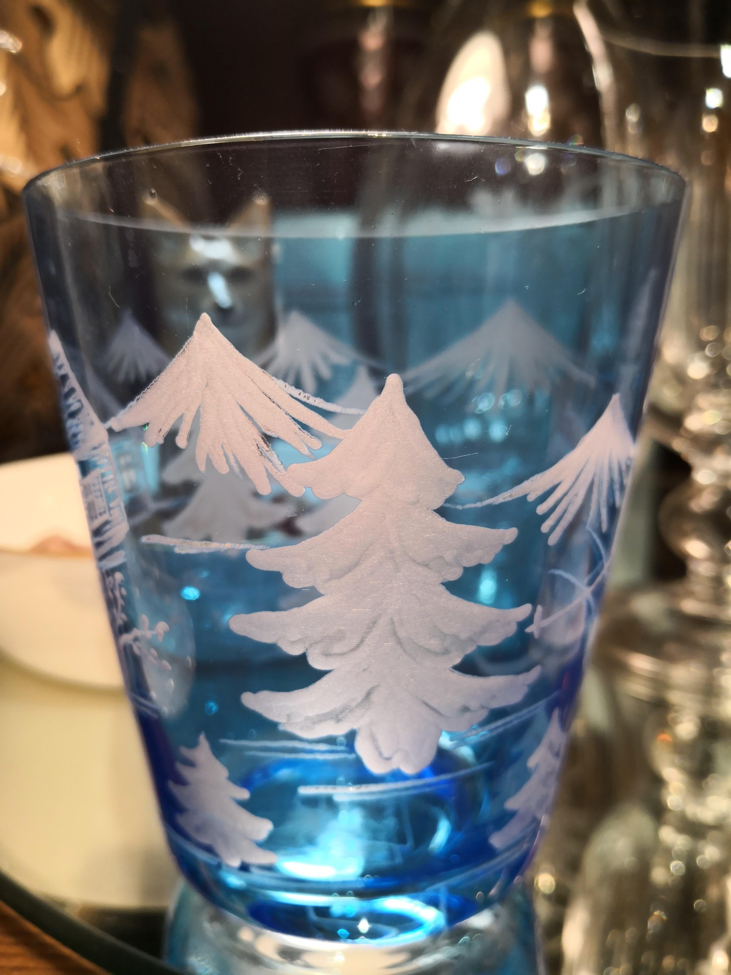 Set aus sechs Glasbechern mit blauem Skier im Landhausstil von Sofina Boutique Kitzbuehel im Angebot 2