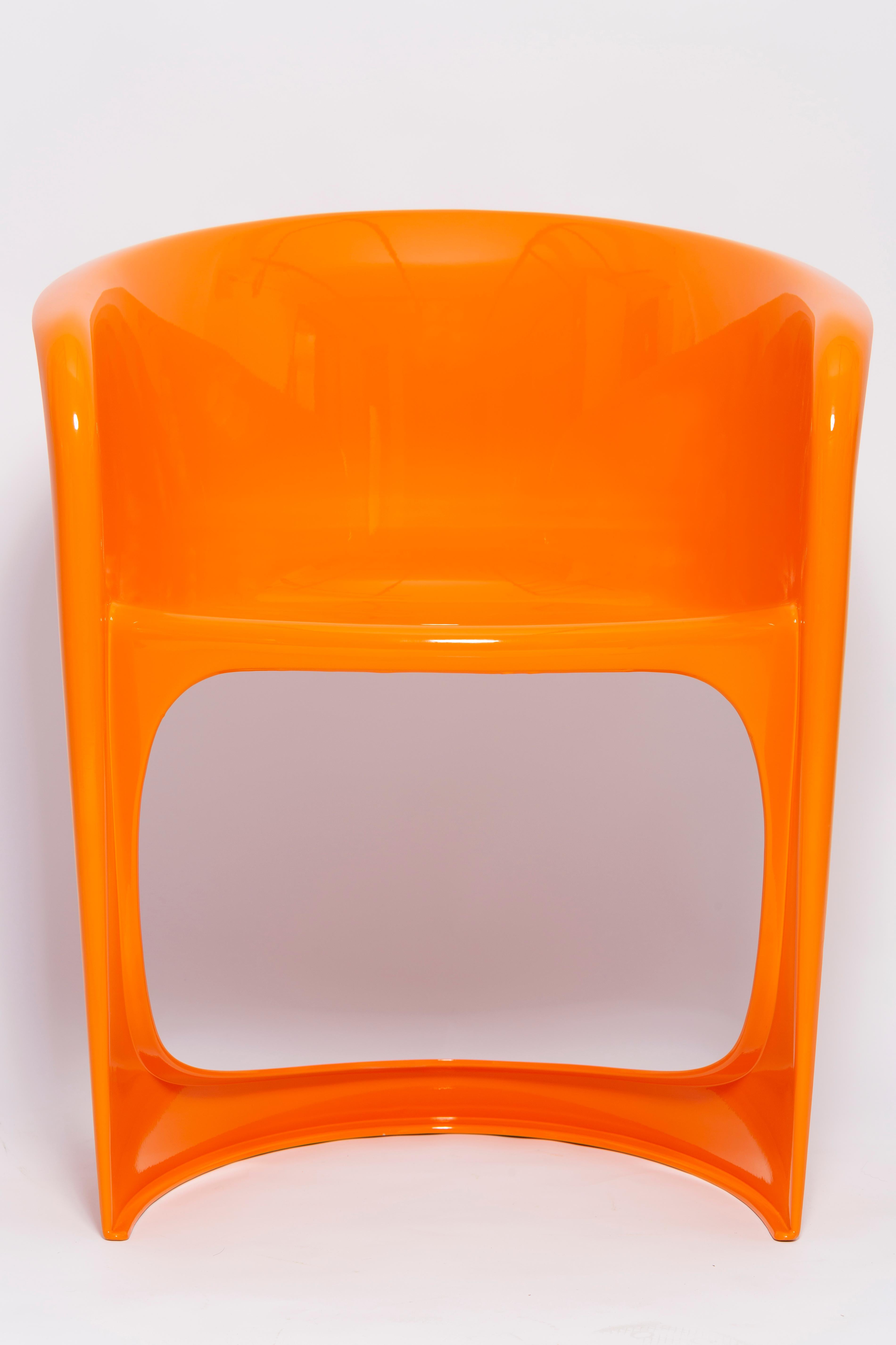Hand-Painted Set of Six Glossy Orange Cado Chairs, Steen Østergaard, 1974 For Sale