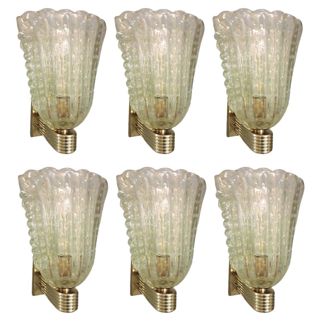 Set of Six Gold Bollicine Murano Sconces by Barovier e Toso. Italy, 1950's.