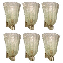 Set of Six Gold Bollicine Murano Sconces by Barovier e Toso. Italy, 1950's.