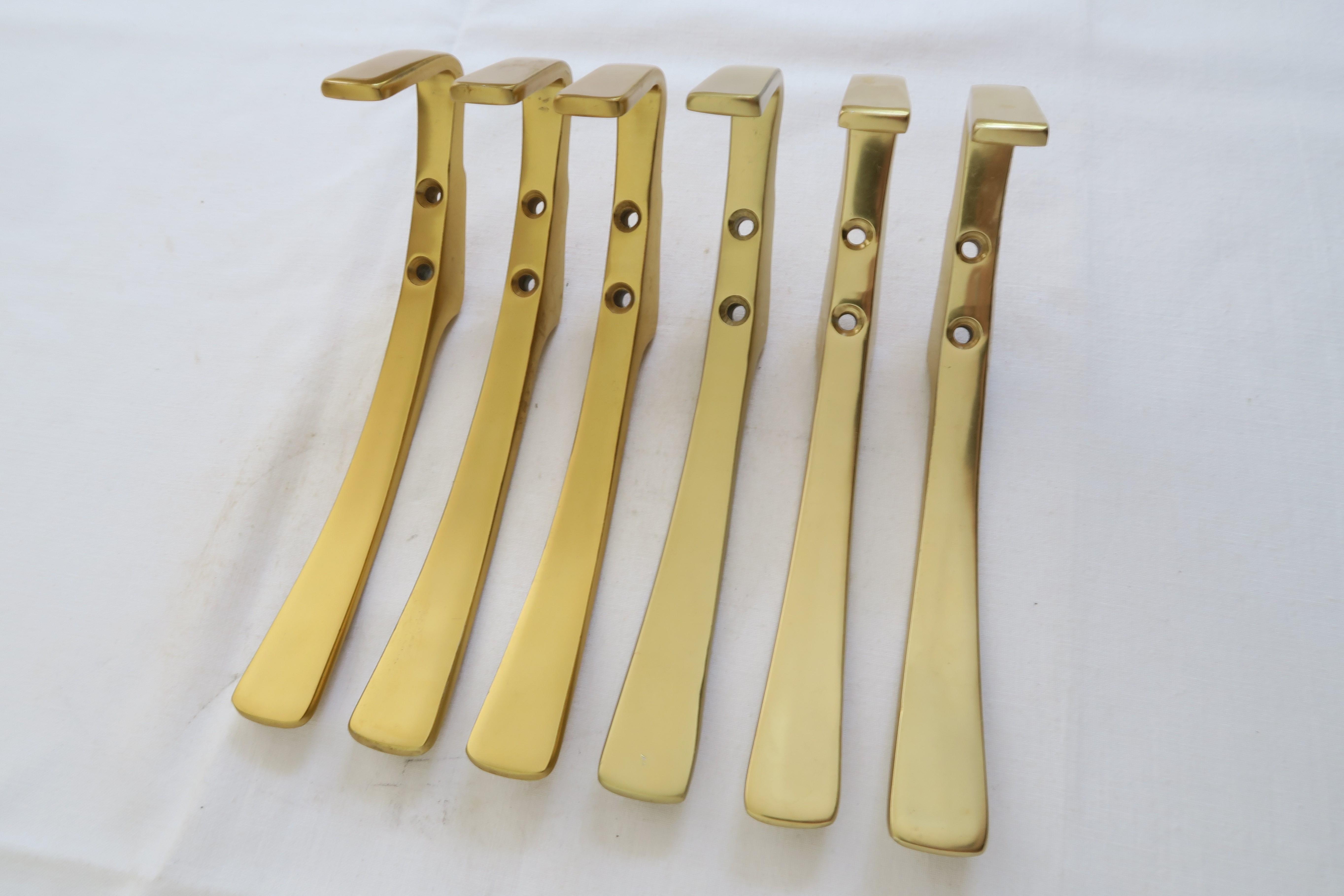 Mid-Century Modern Set of Six Gold-Colored Aluminum Coat Hooks  For Sale