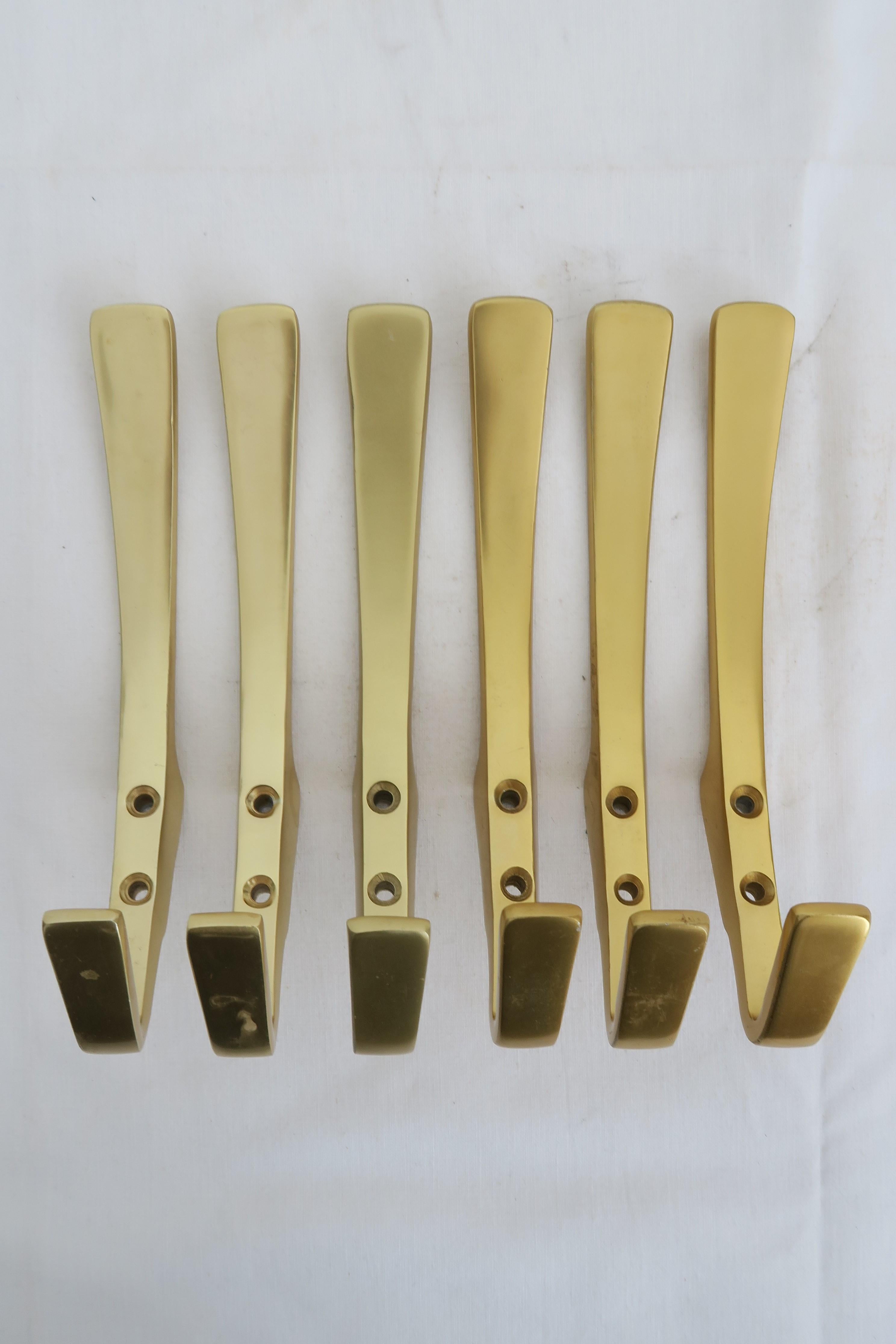 Set of Six Gold-Colored Aluminum Coat Hooks  In Excellent Condition For Sale In Vienna, AT