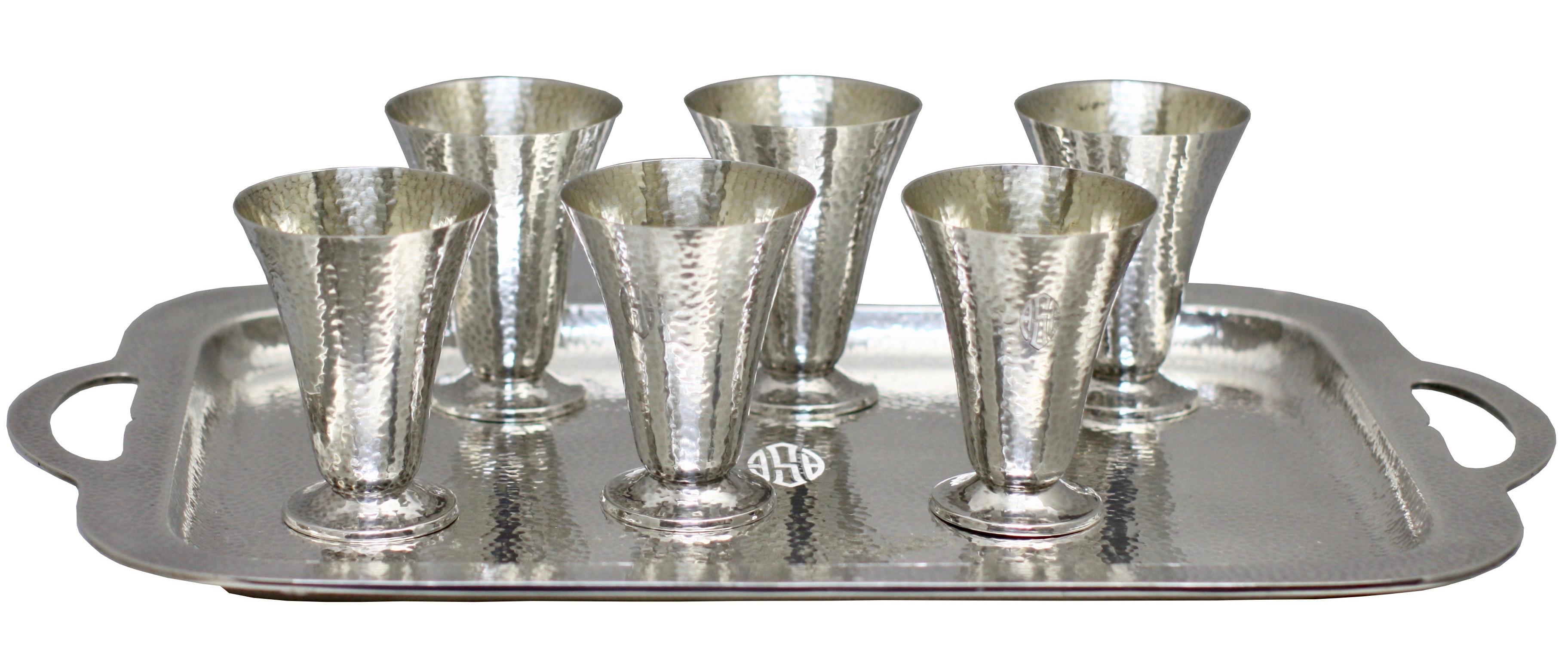 Set of Six Gorham Sterling Silver Goblets and Matching Tray  For Sale 1