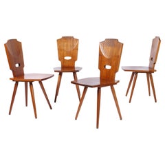 Set of Six Gouged Mahogany Dining Chairs Mid-Century Modern Brutalist