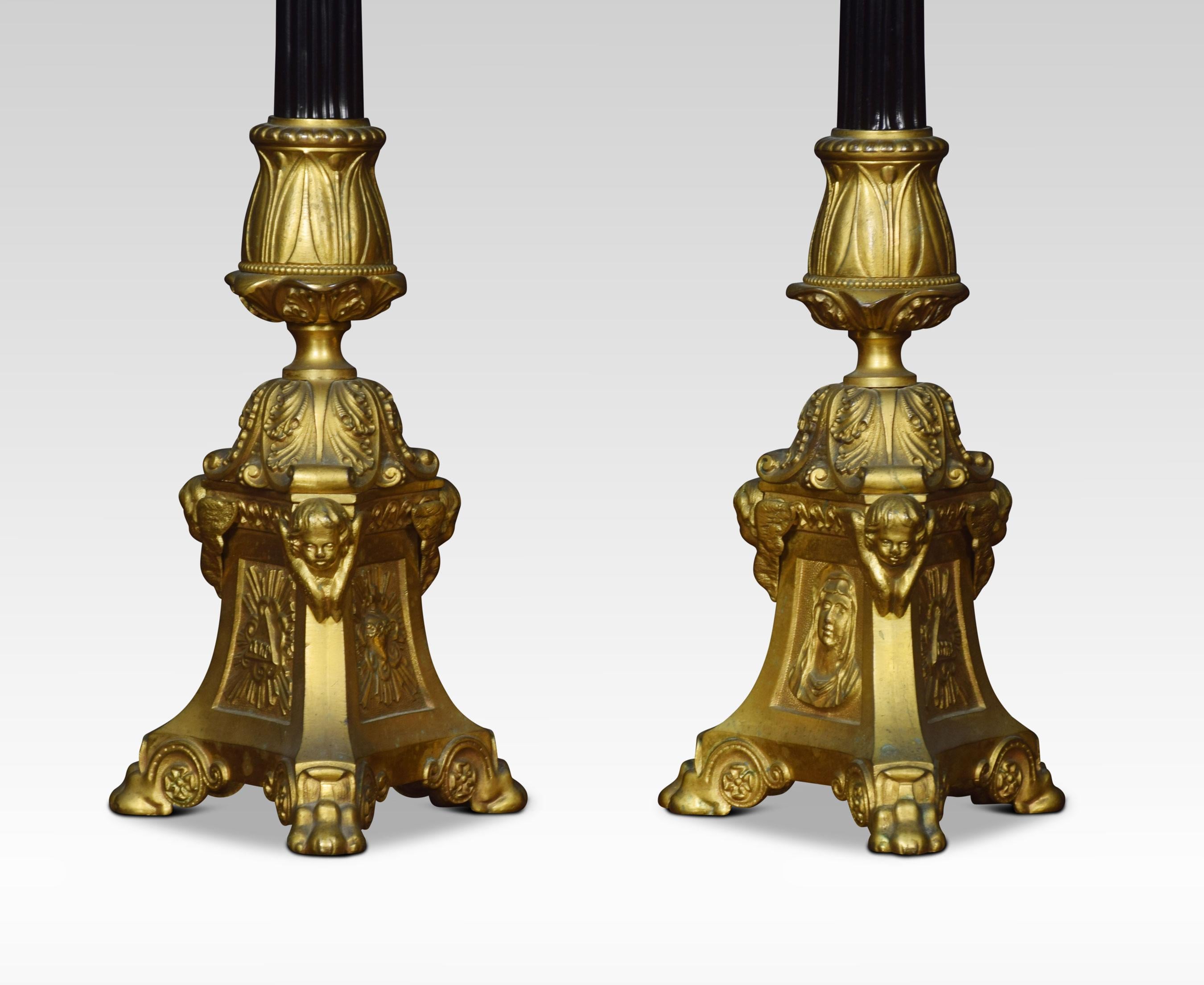 British Set of Six Graduated Ecclesiastical Table Lamps For Sale