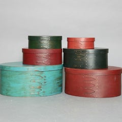 Set of Six Graduated Oval Lesher School Shaker Boxes, 20th Century