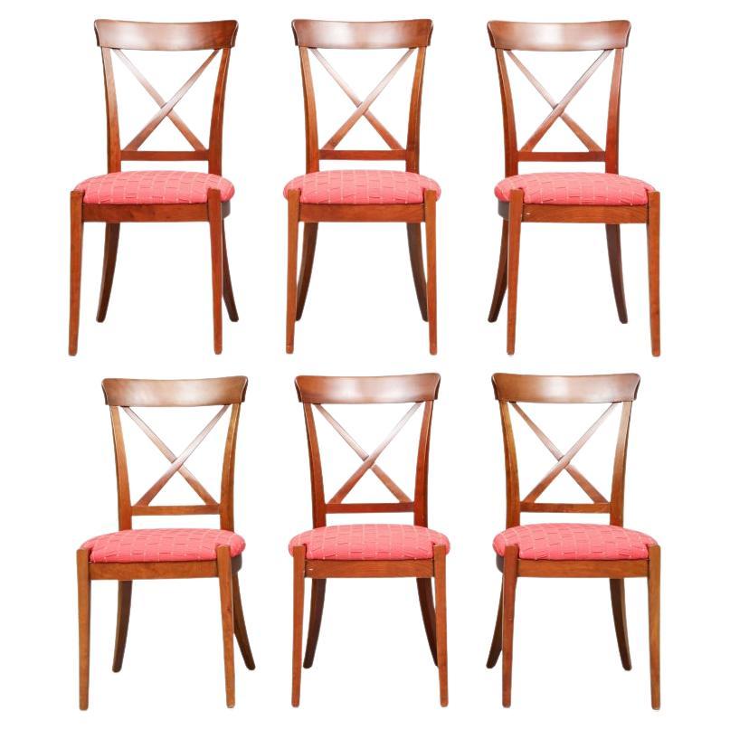 Set Of Six Grange Upholstered Cherry Dining Chairs