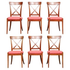 Set Of Six Grange Upholstered Cherry Dining Chairs