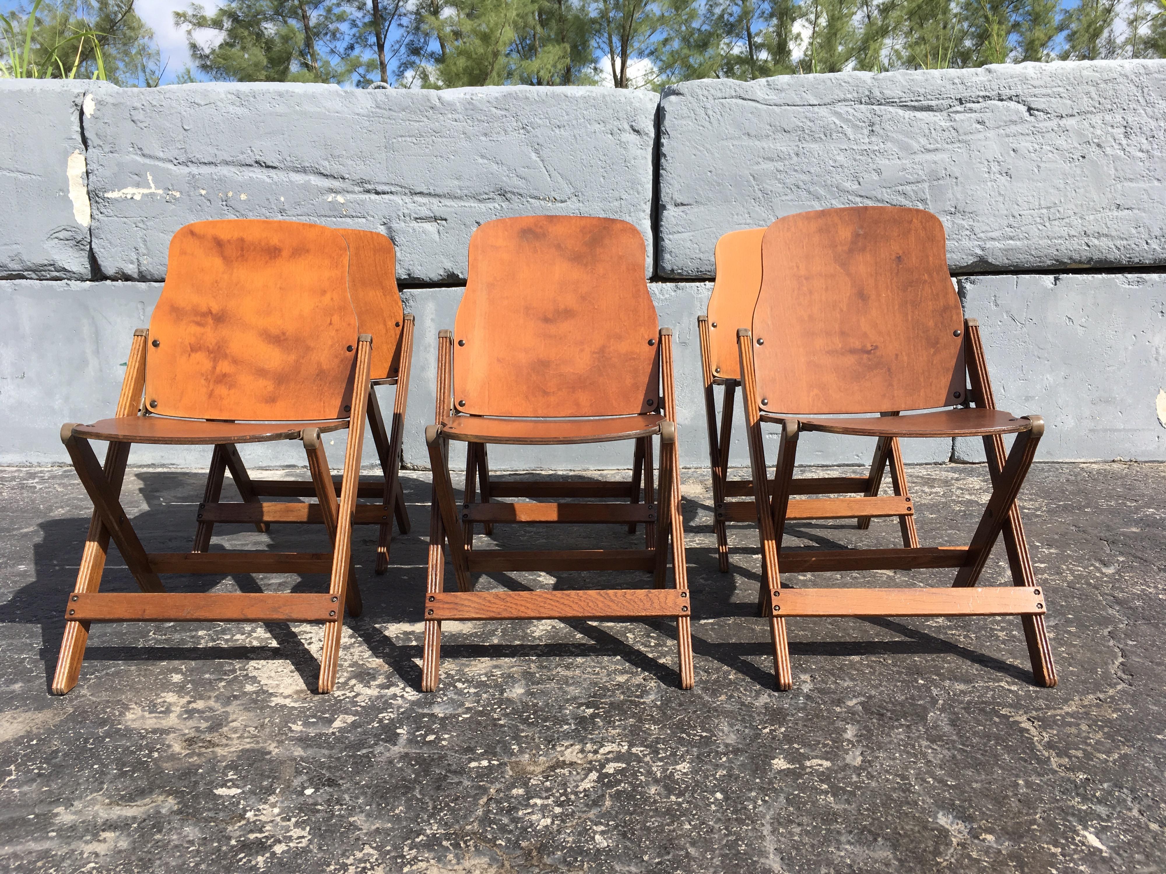 American Set of Six Great Vintage Wood Folding Chairs