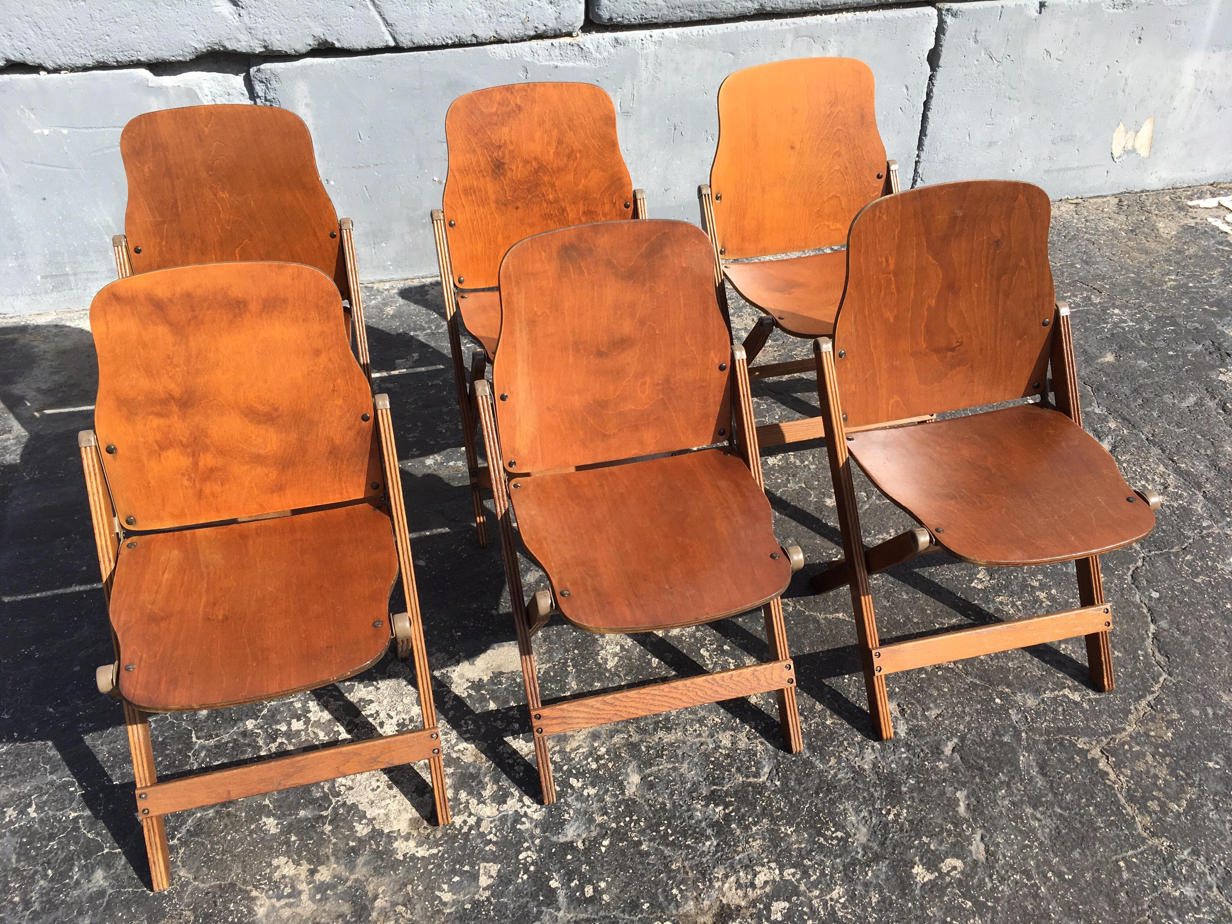 Mid-20th Century Set of Six Great Vintage Wood Folding Chairs