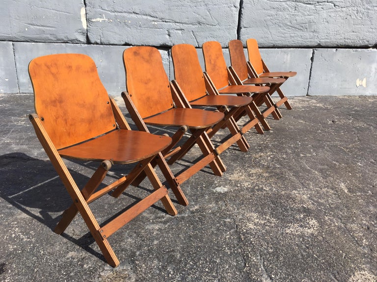 Set of Six Great Vintage Wood Folding Chairs For Sale at 1stDibs