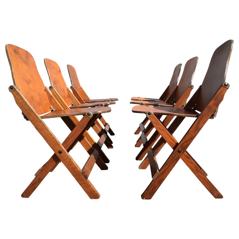 Set of Six Great Vintage Wood Folding Chairs For Sale at 1stDibs