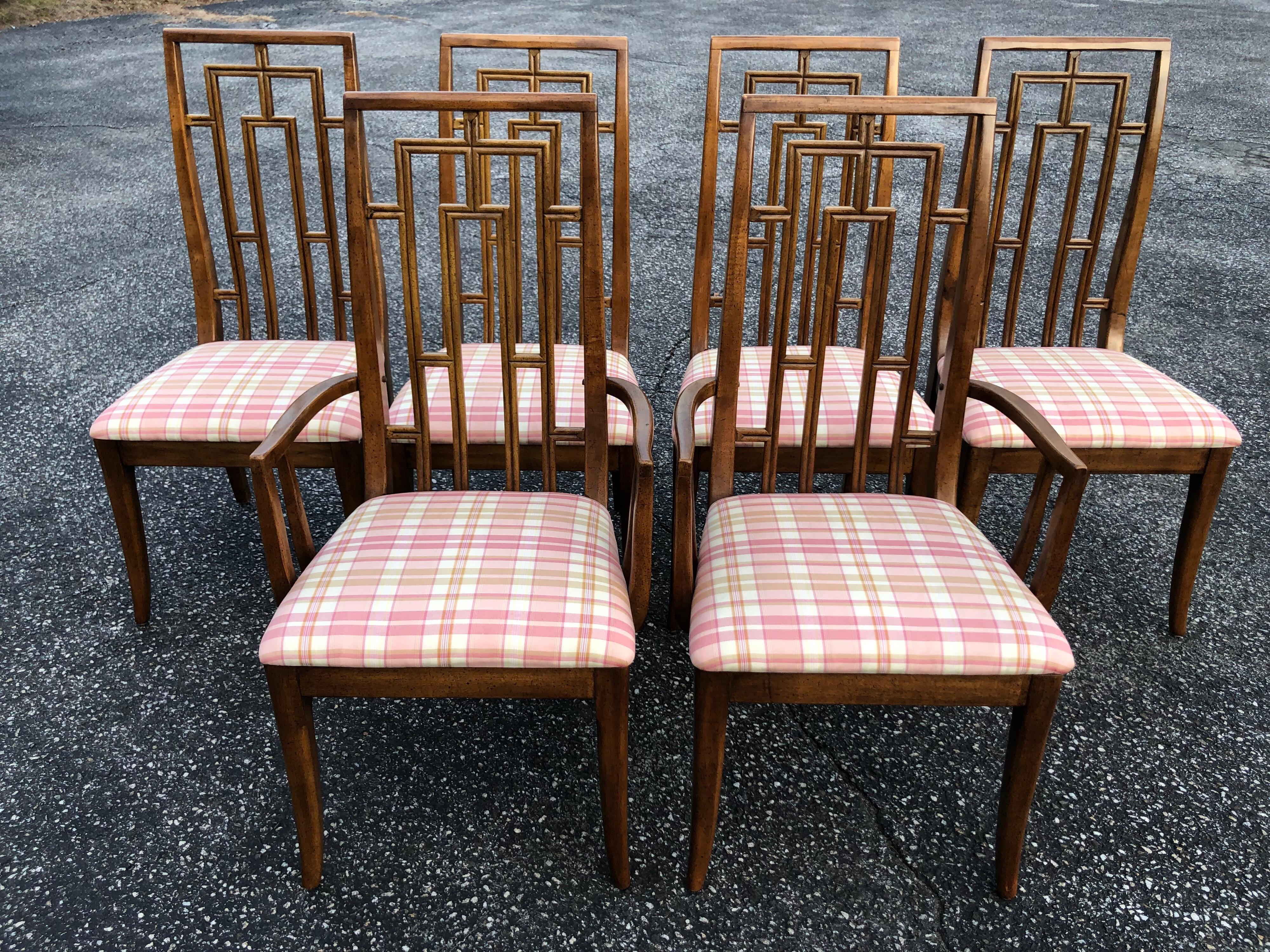 Hollywood Regency Set of Six Greek Key Mid-Century Wooden Dining Chairs