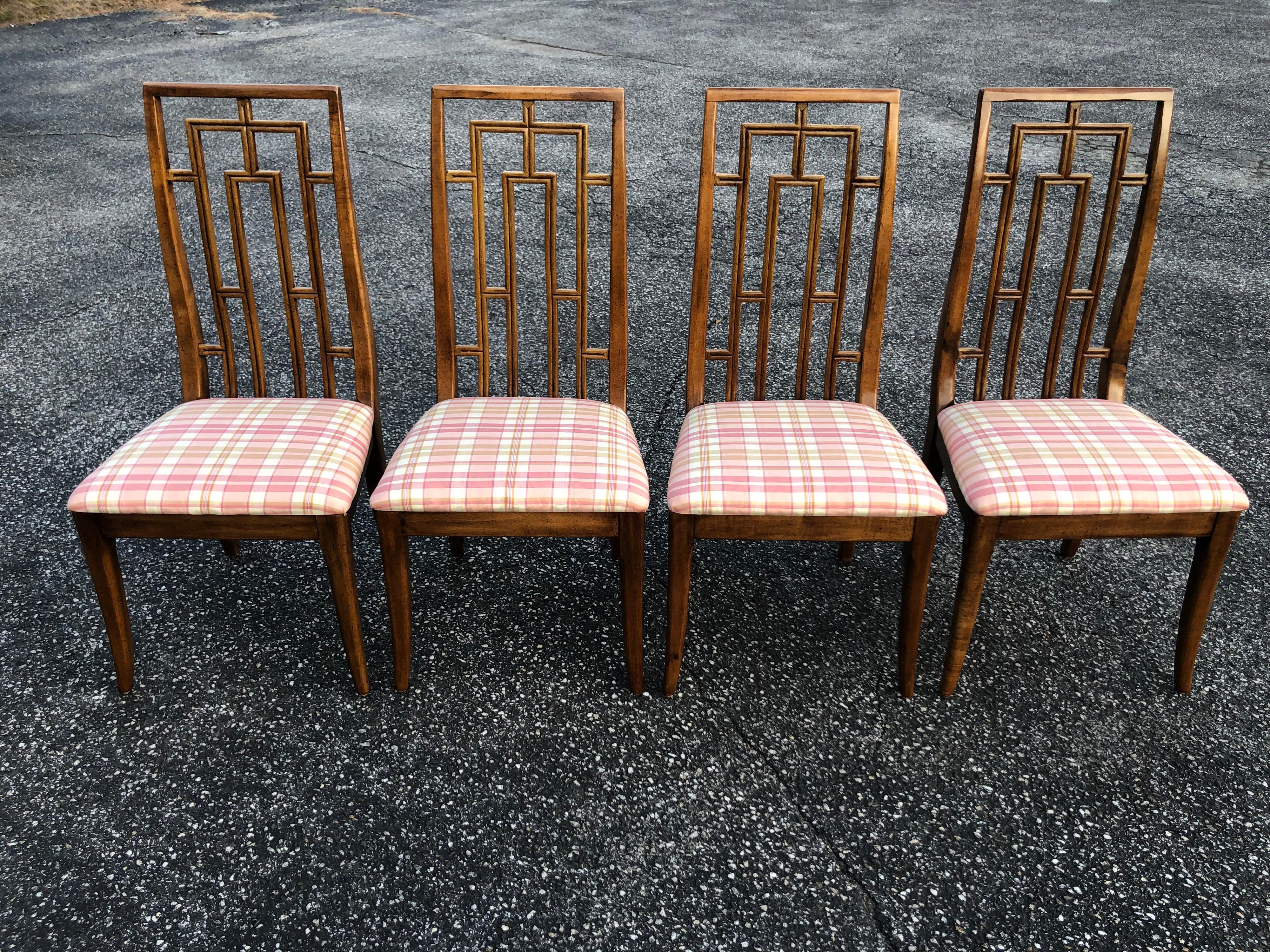 Set of Six Greek Key Mid-Century Wooden Dining Chairs In Good Condition In Redding, CT