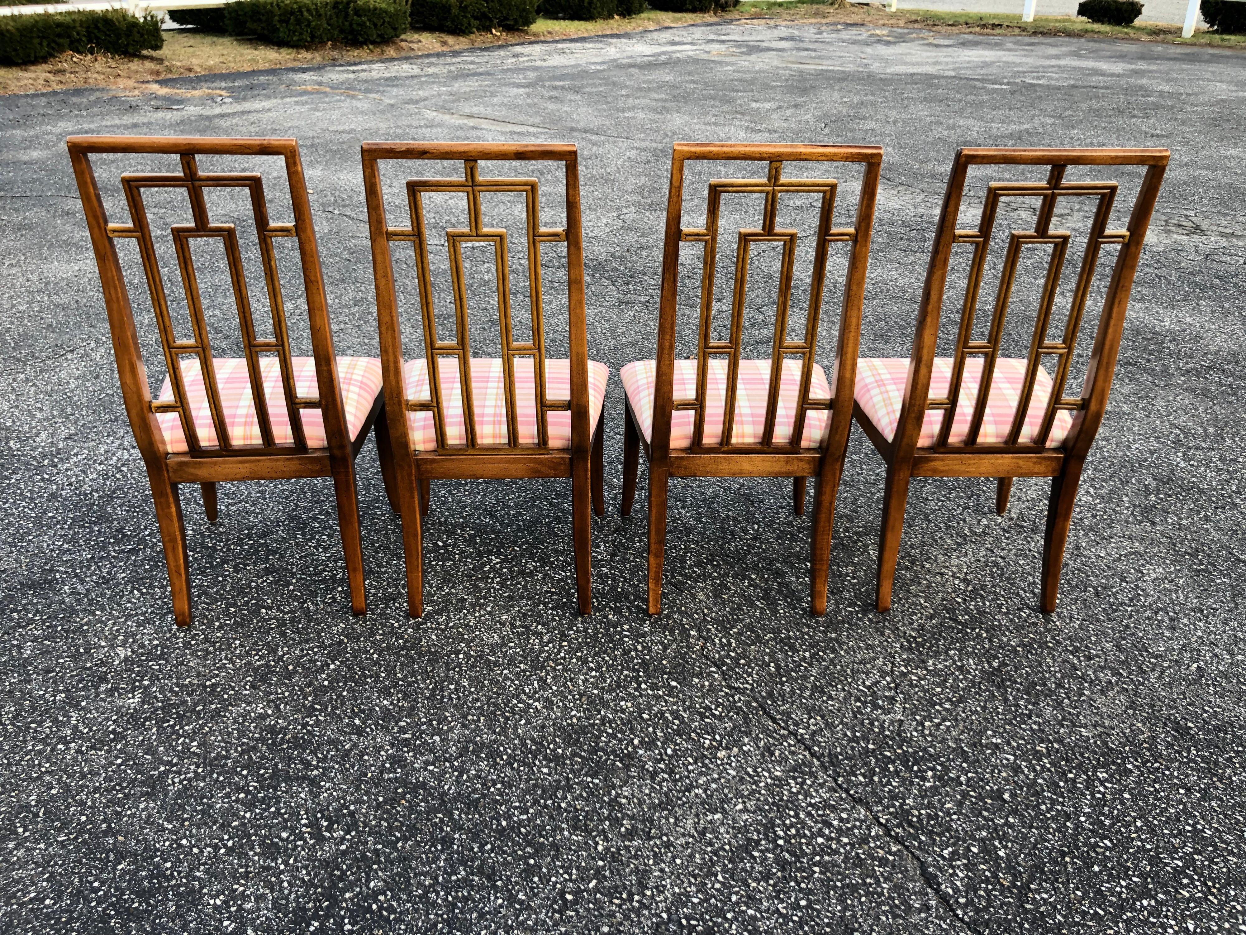 Upholstery Set of Six Greek Key Mid-Century Wooden Dining Chairs