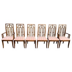 Set of Six Greek Key Mid-Century Wooden Dining Chairs