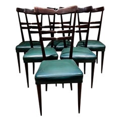 Años 50 Italia Juego de seis sillas de comedor verdes Estilo Ico Parisi