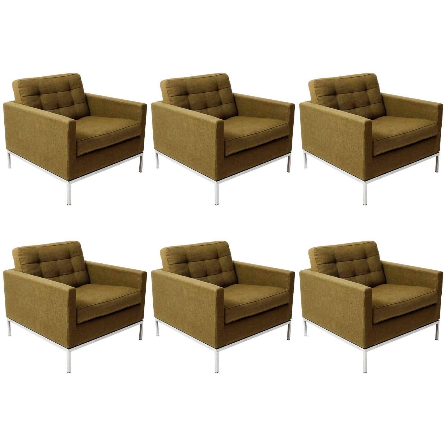 Set of Six Green Florence Knoll Lounge Chairs 1205 S1, Knoll International, 1954