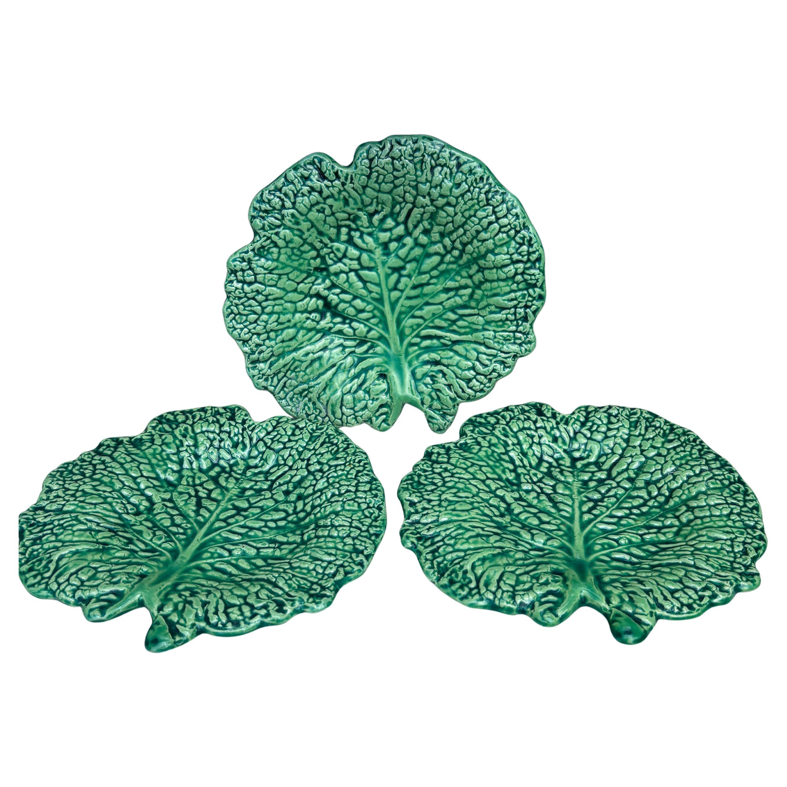 Set of Six Green Majolica Leaves Dishes Circa 1930.
7 by 6.3 inches.