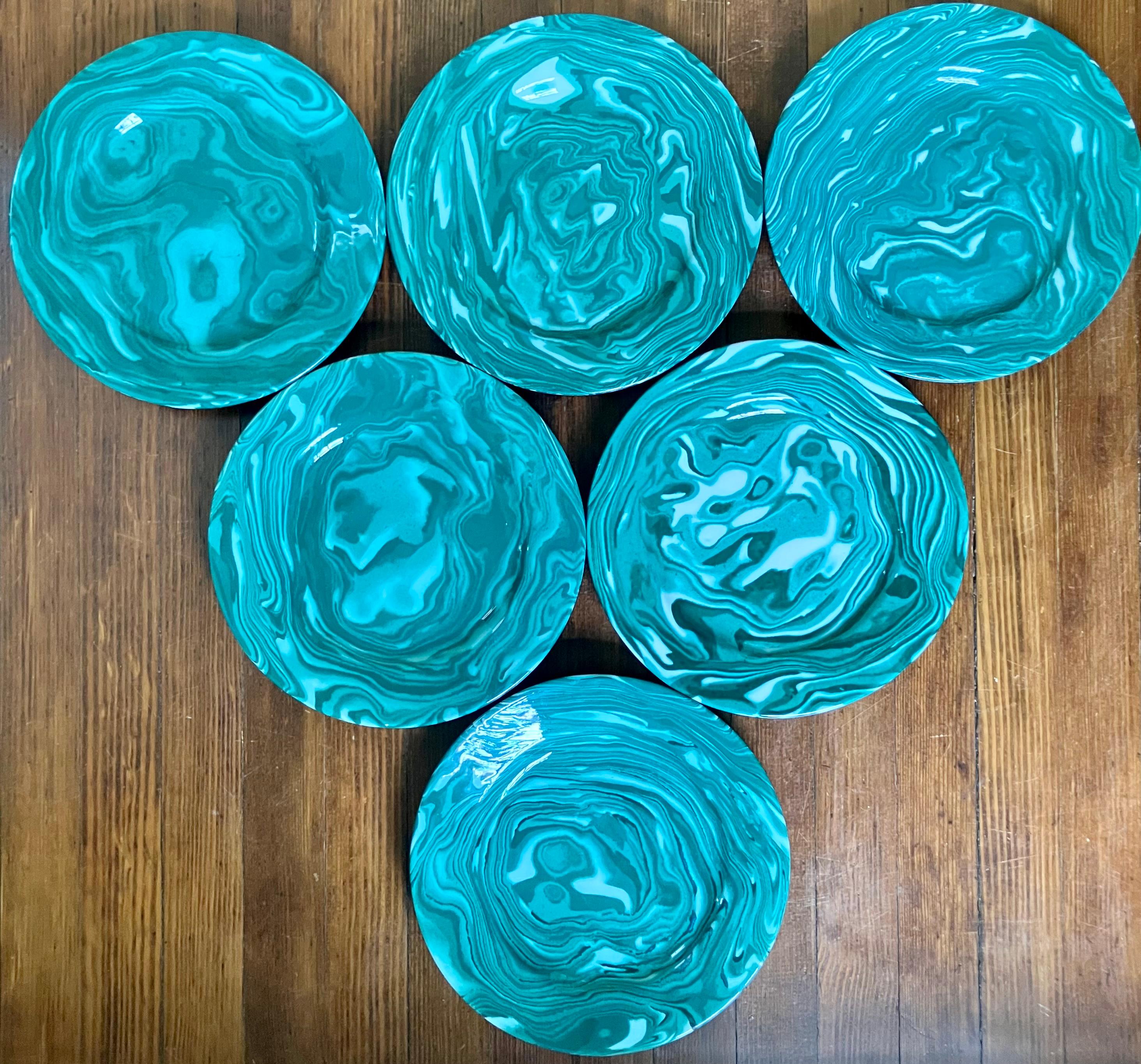Set of Six Malachite Plates en vente 2