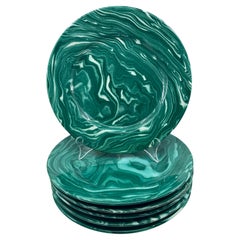 Vintage Set of Six Malachite Plates