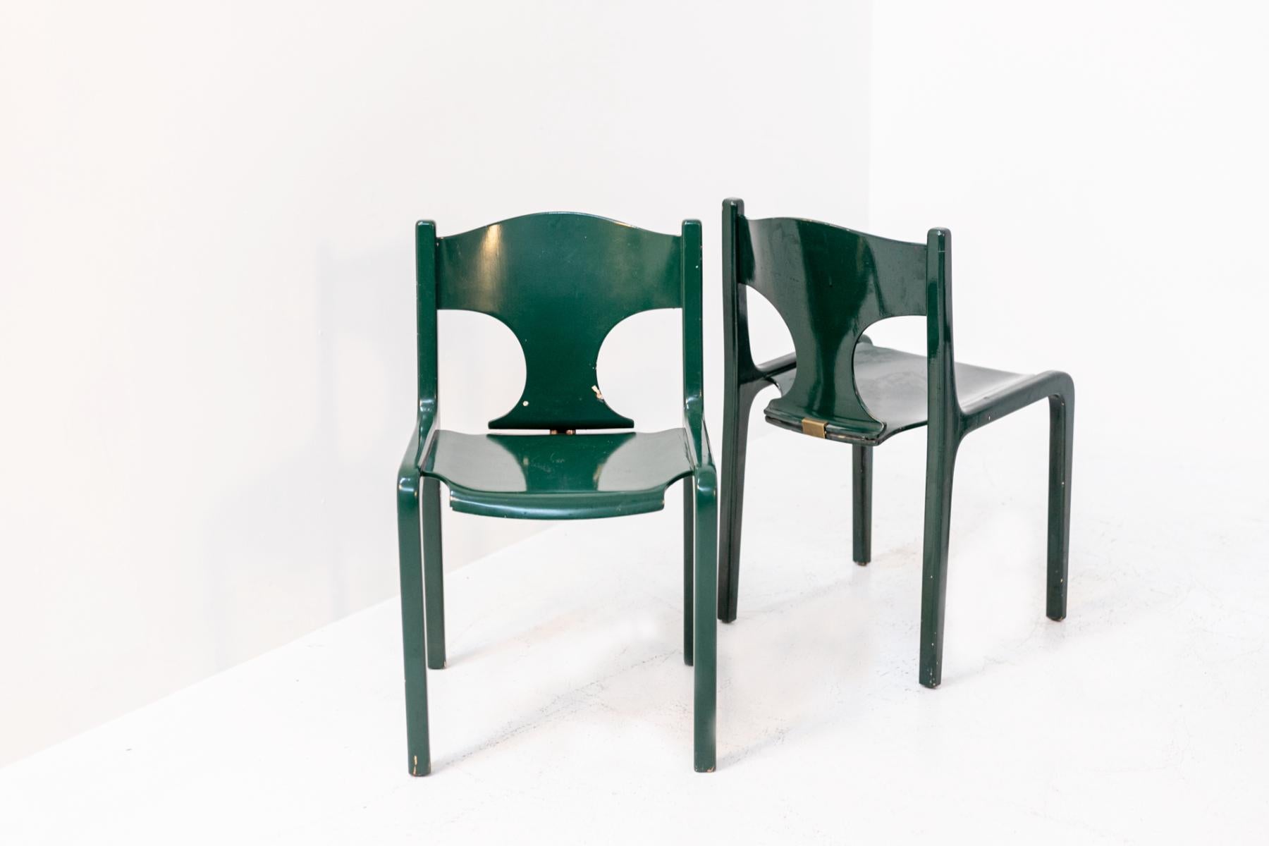 Set of Six Green Wooden Chairs by Augusto Savini for Pozzi In Good Condition In Milano, IT